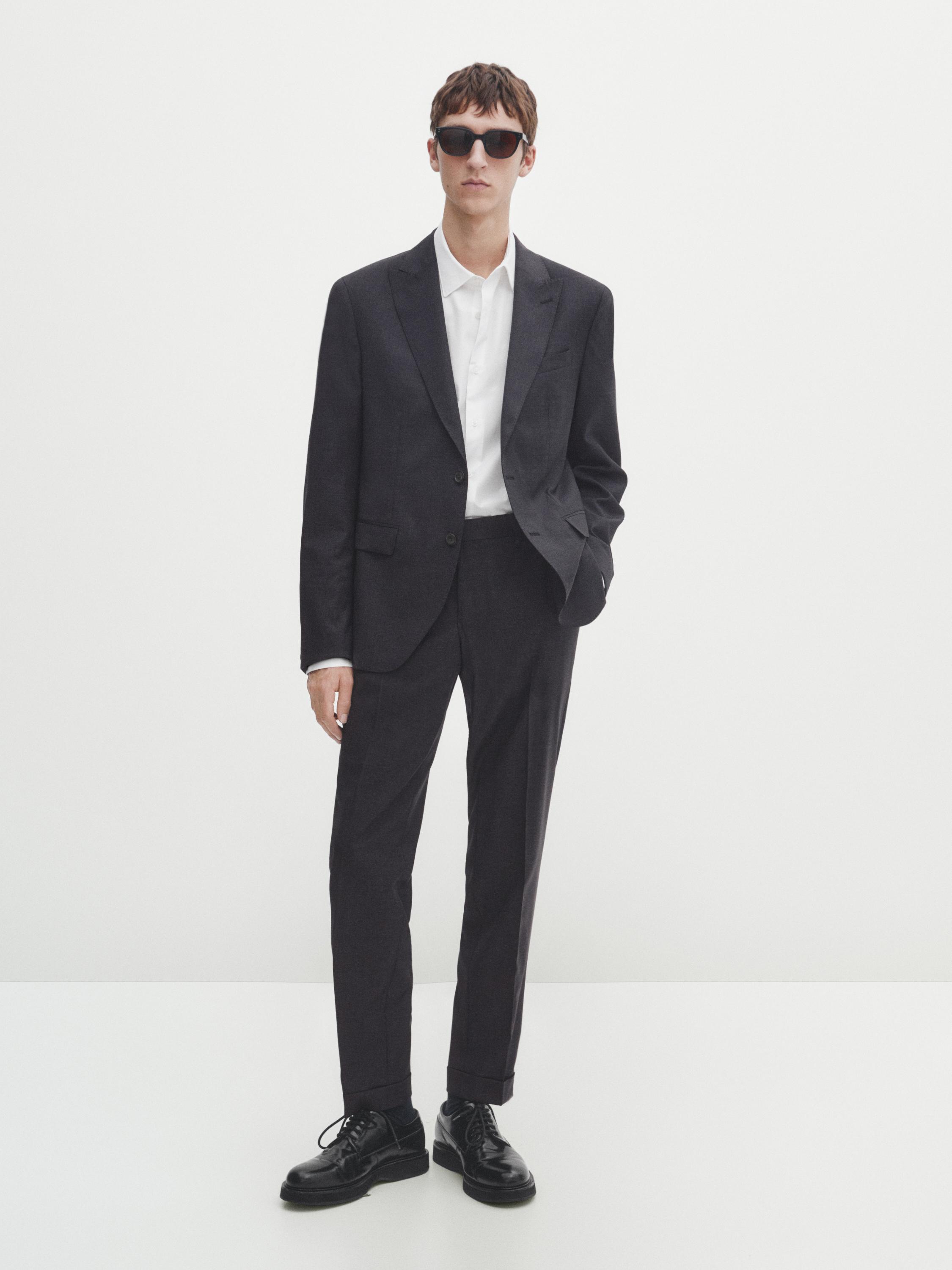 Veste de costume unie grise en laine mélangée