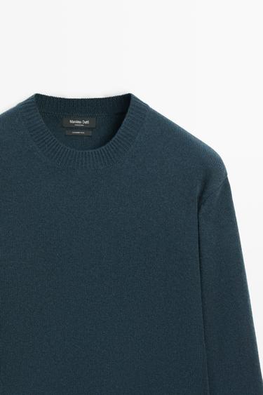 Cashmere round neck knit sweater — BLUE 4