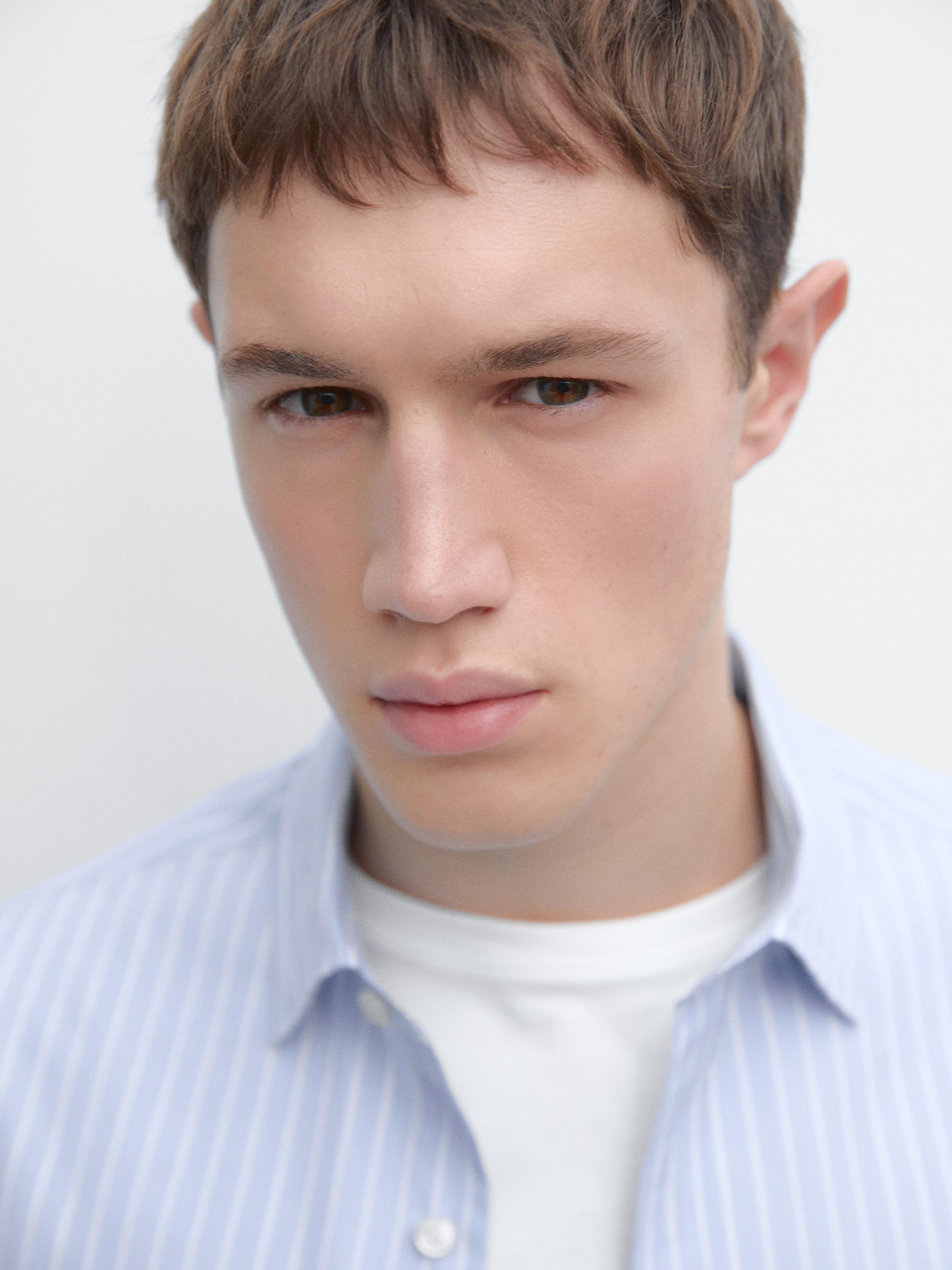 Regular fit pinstriped shirt — Sky blue