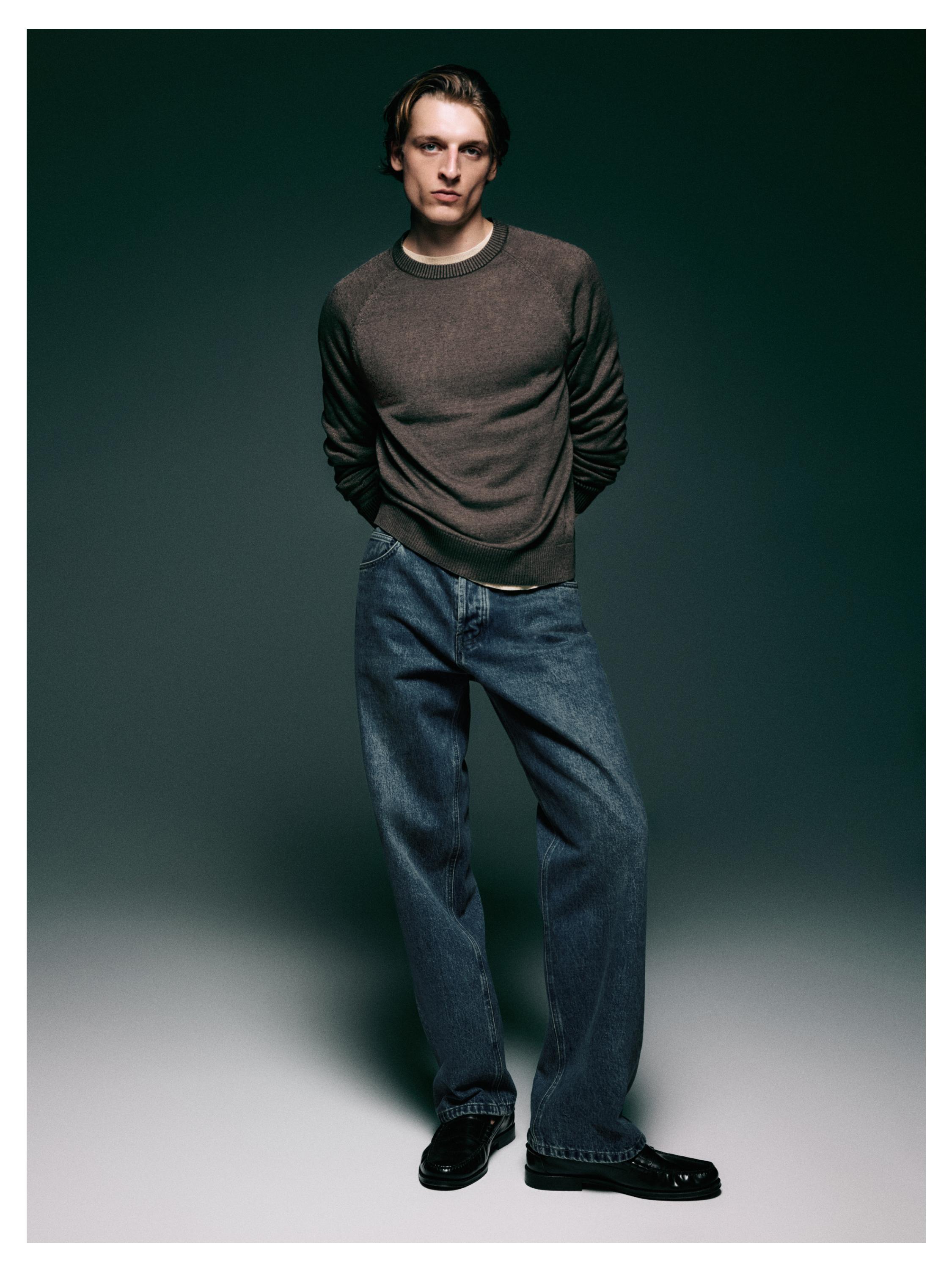 Cotton blend knit sweater — Greyish green
