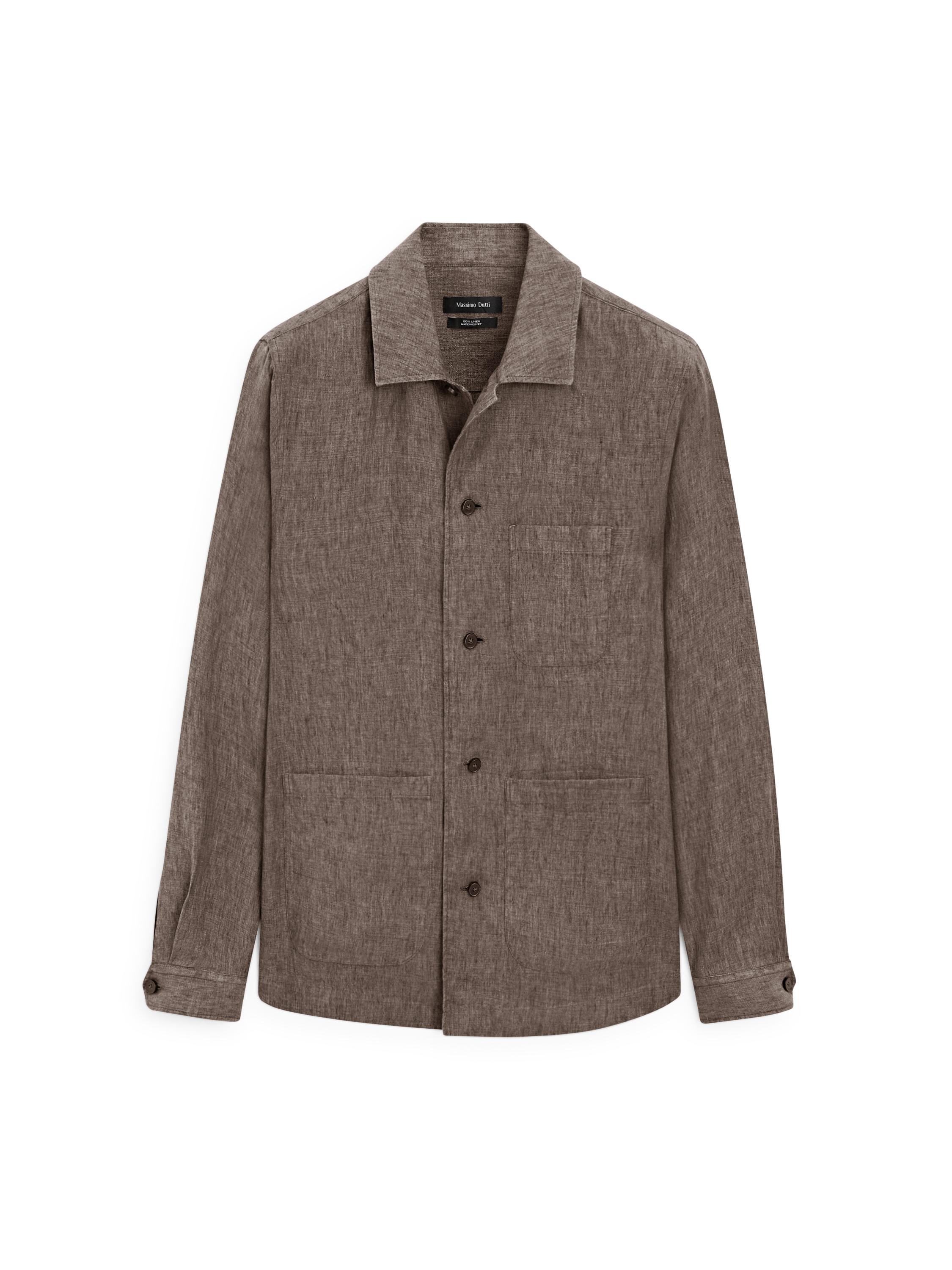 Faded linen overshirt with pocket details — BROWN