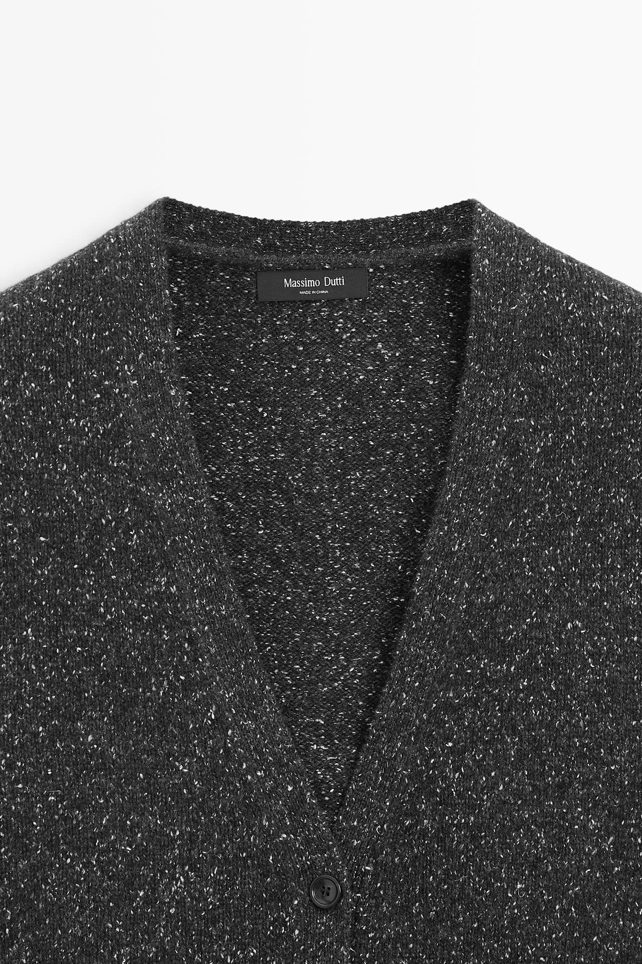 Wool and cashmere flecked knit cardigan — CHARCOAL