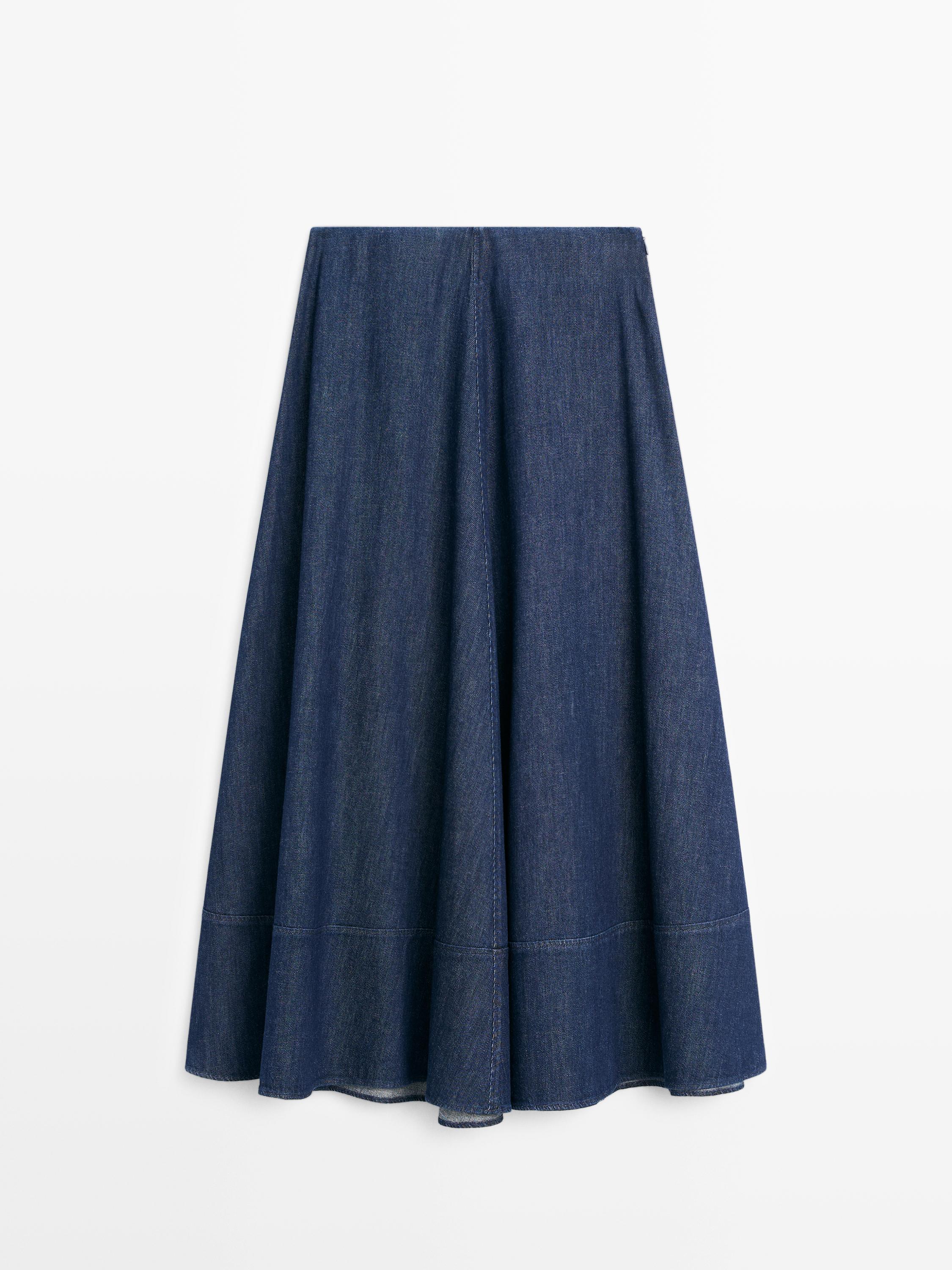 Jupe midi denim en coton mélangé