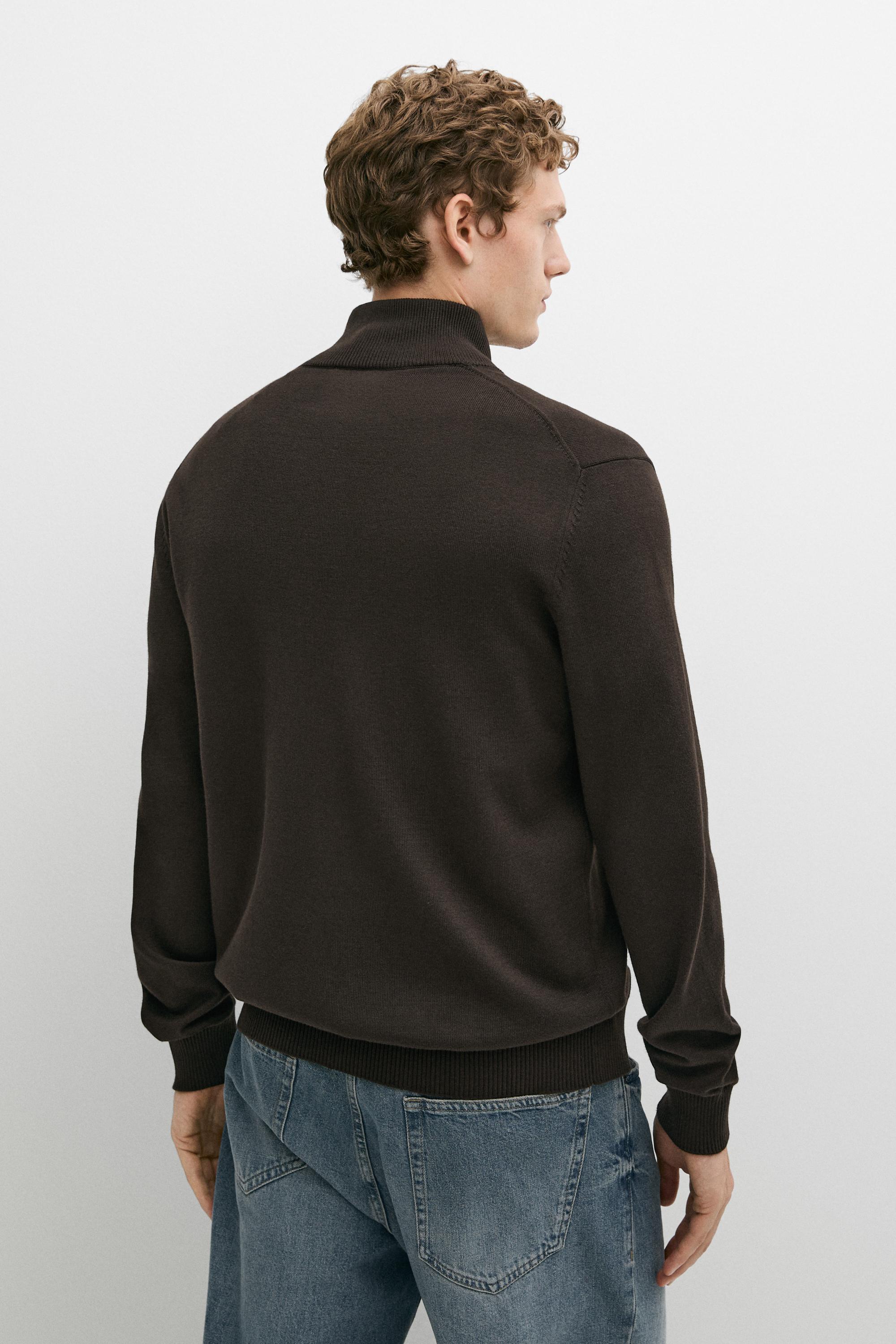100% cotton knit cardigan — BROWN MARL