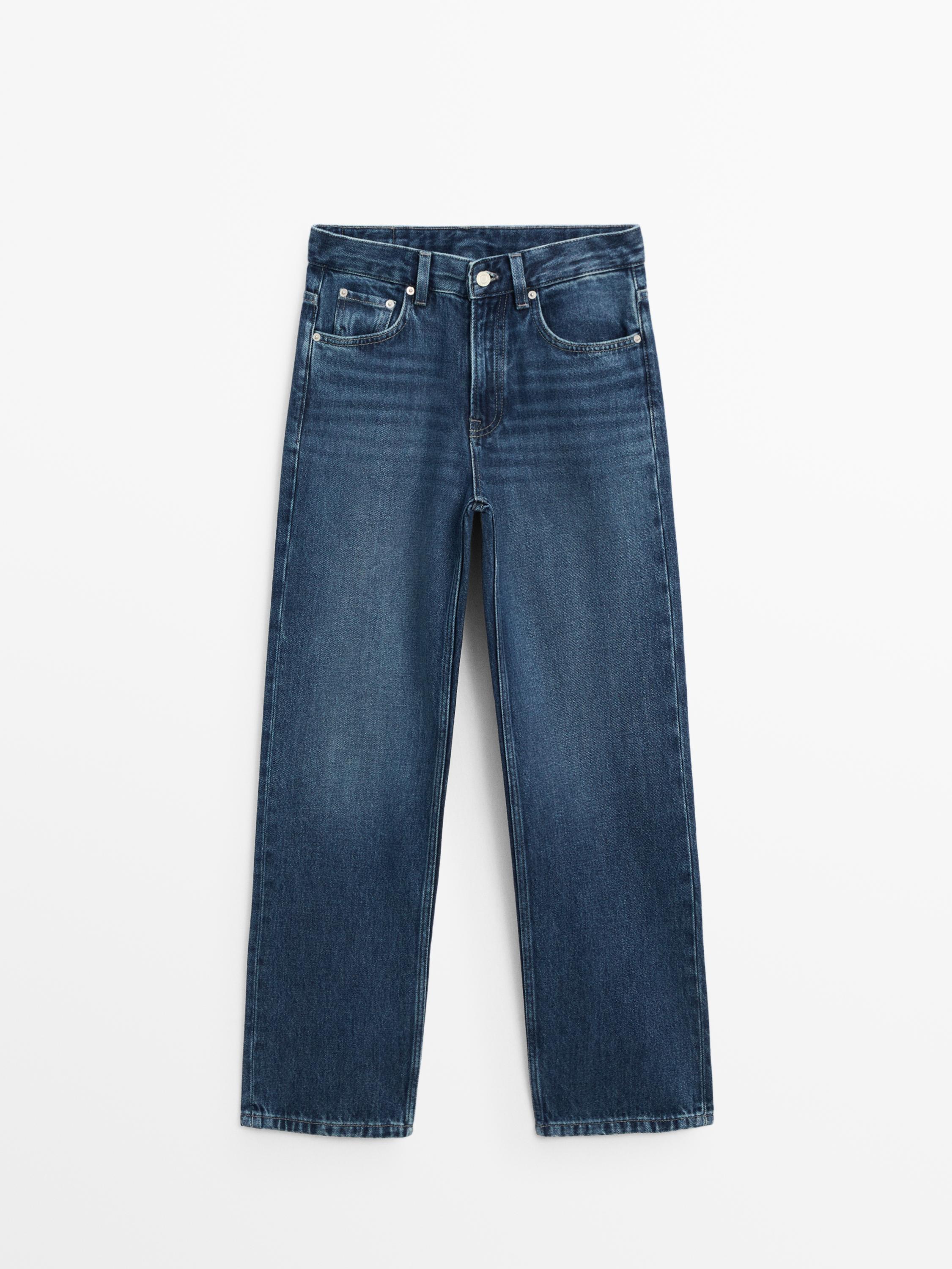 Mid rise Straight leg Regular Length Jeans Medium Blue Black mid-rise-straight-leg-regular-length-jeans-medium-blue-black