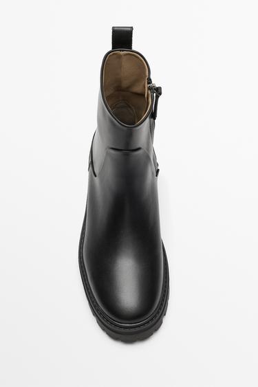Flat leather ankle boot with track sole — BLACK 3
