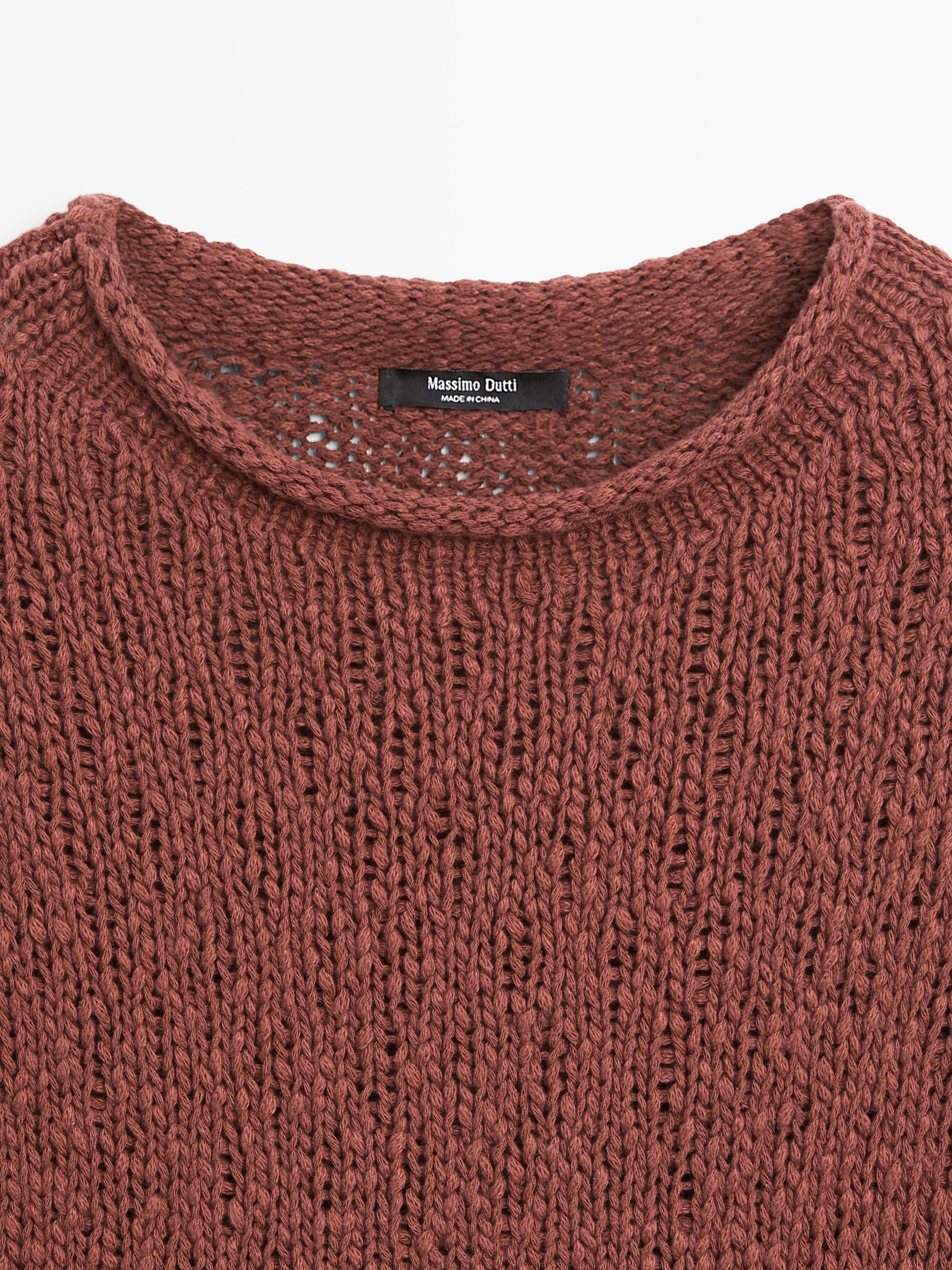Cotton peplum knit top — RUSSET