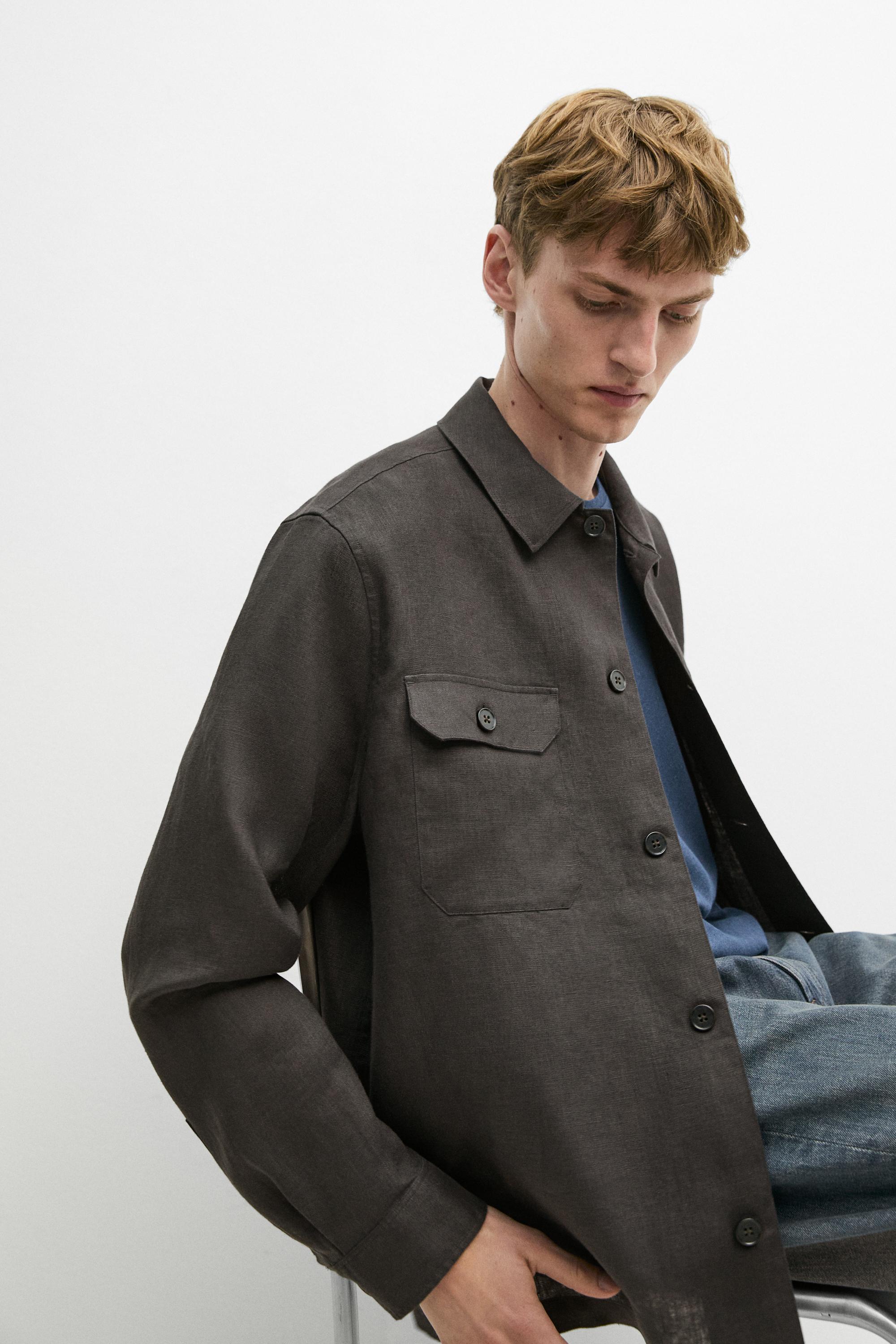 Total look linen overshirt with pockets — PETROL BLUE