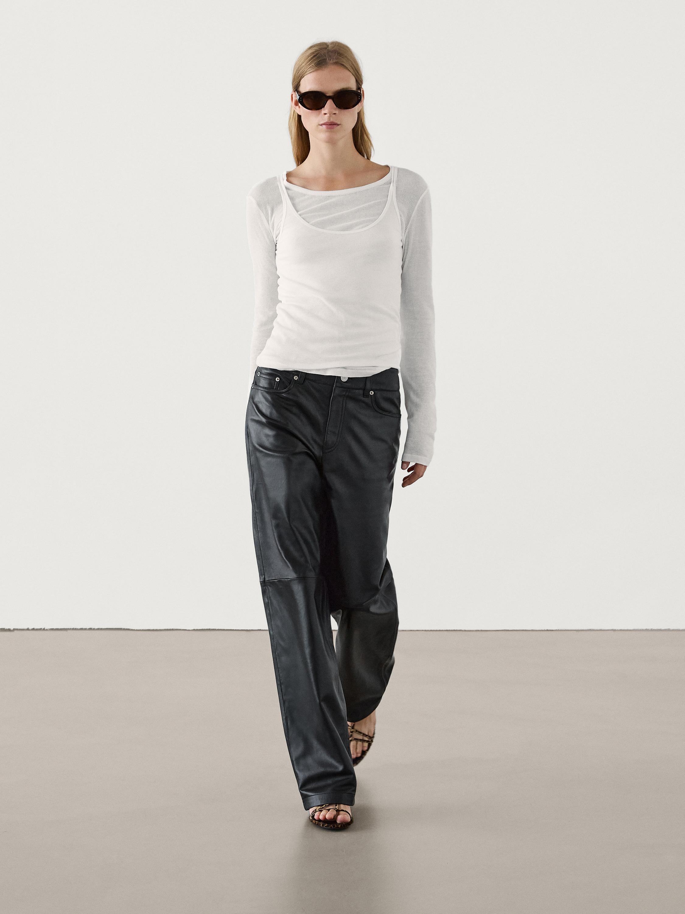 Pantalon straight en cuir nappa