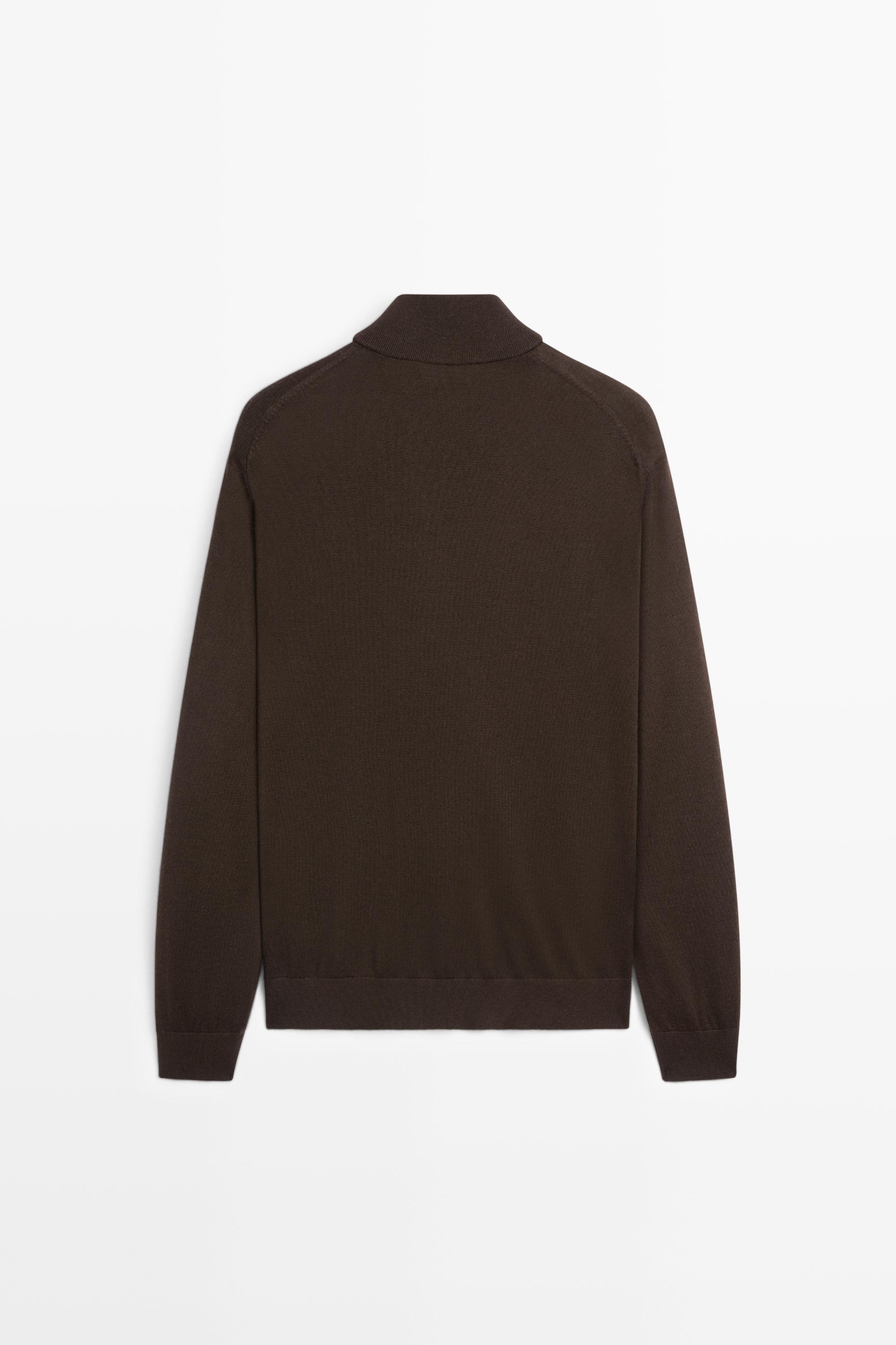 Merino wool blend mock neck knit sweater — BROWN