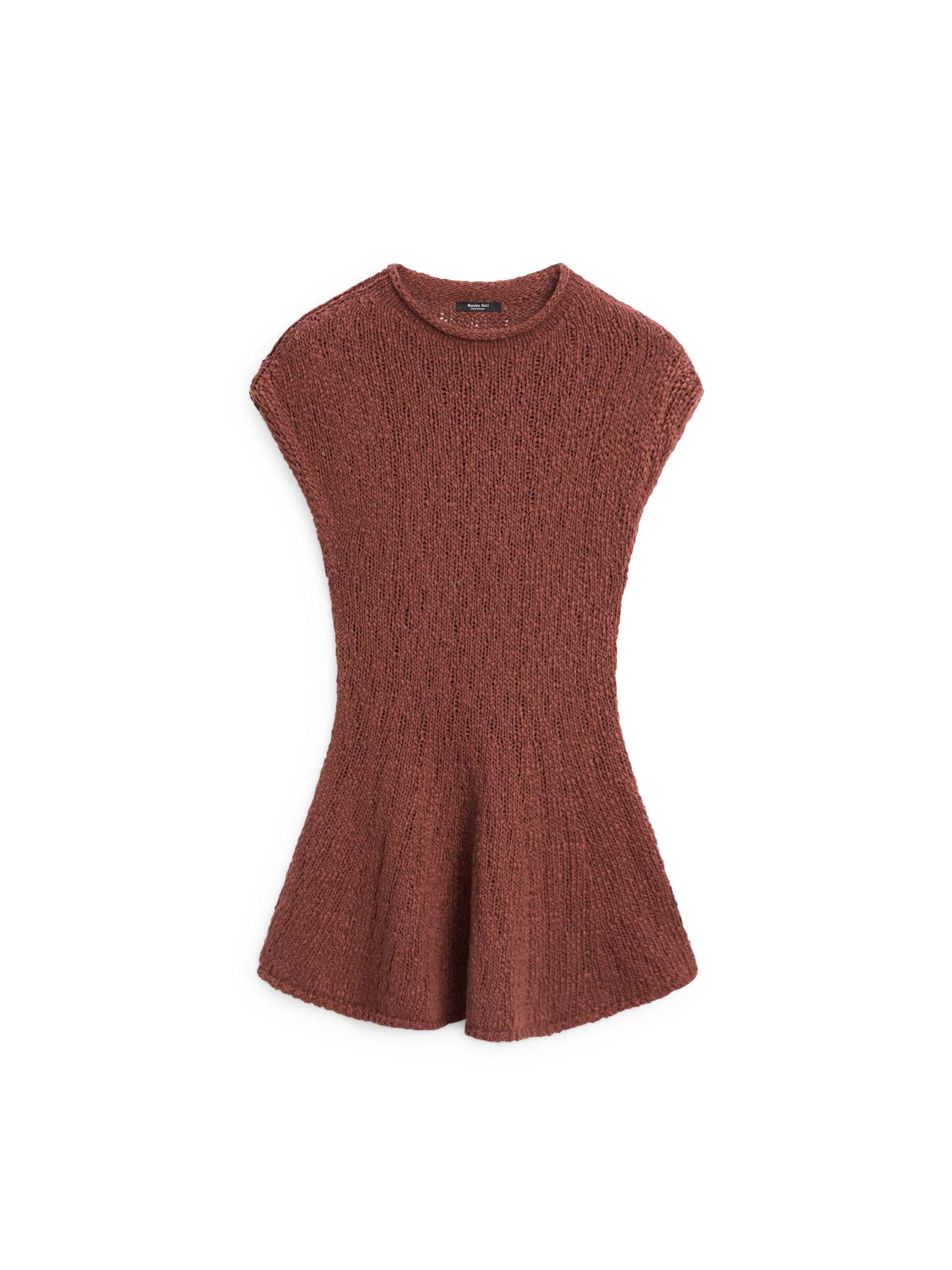 Cotton peplum knit top — RUSSET