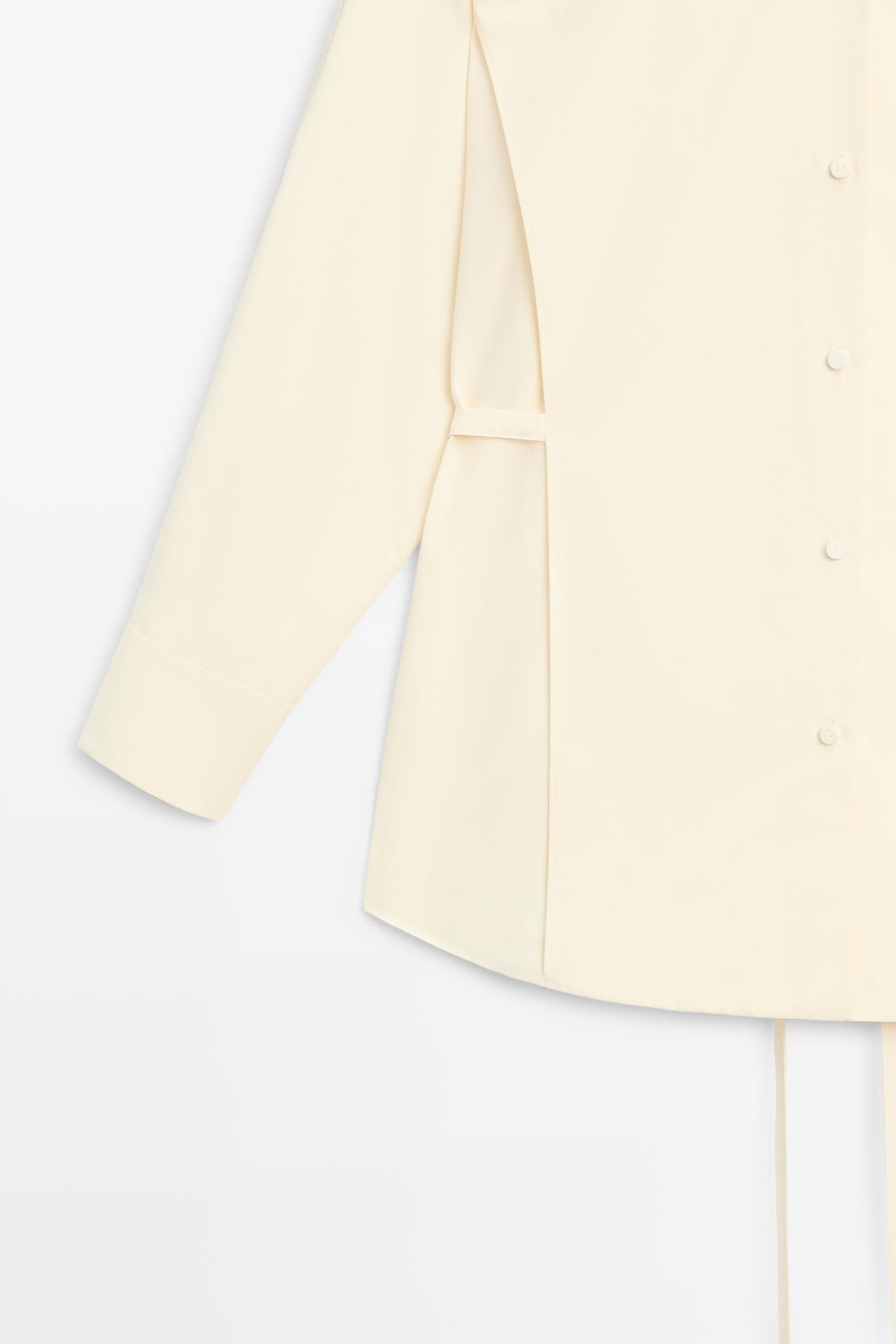 Flowing cotton shirt with belt detail — CREAM