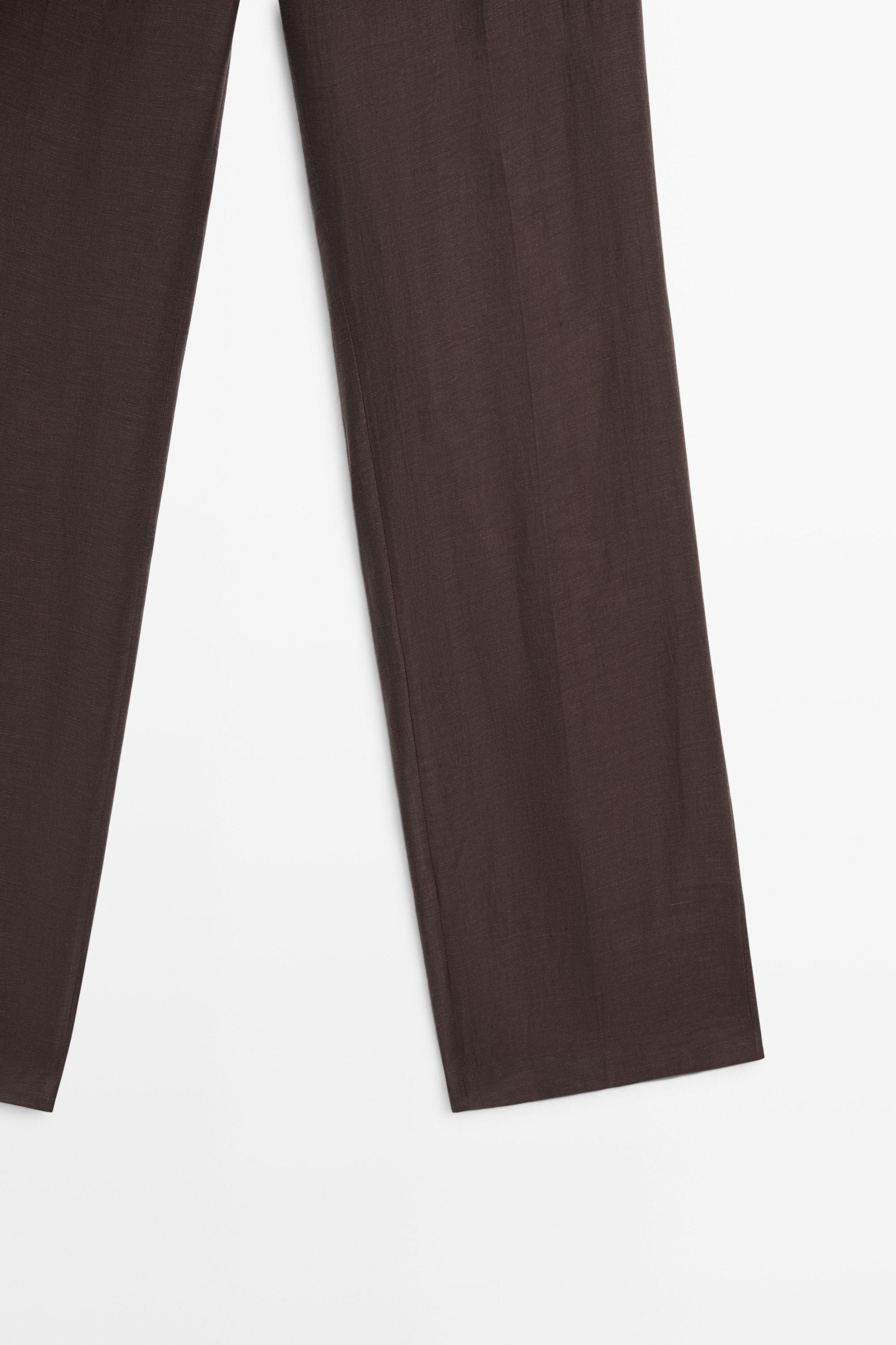 Pants with skirt detail and linen — Chocolate