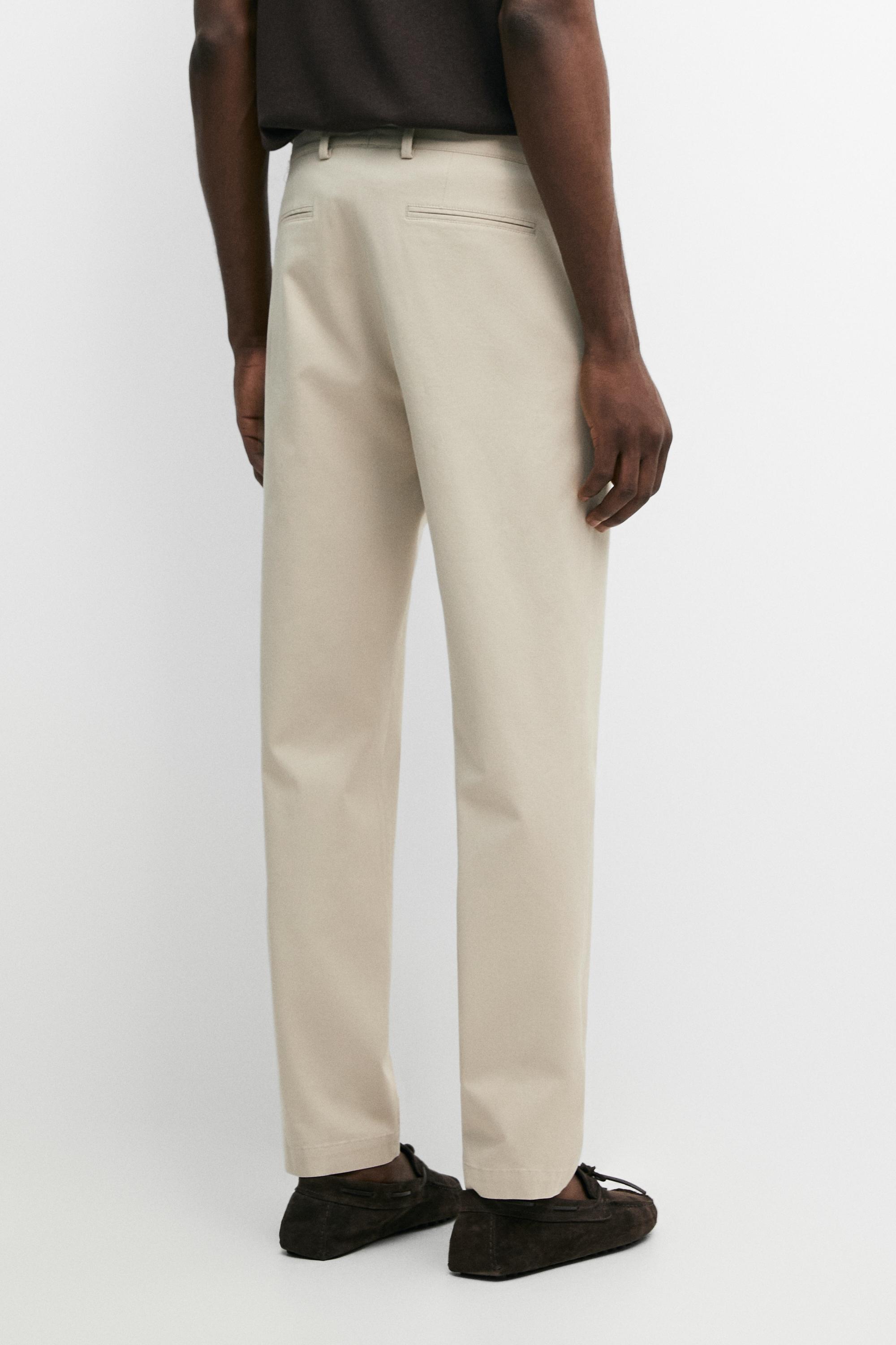 Cotton-blend slim fit pants — BEIGE