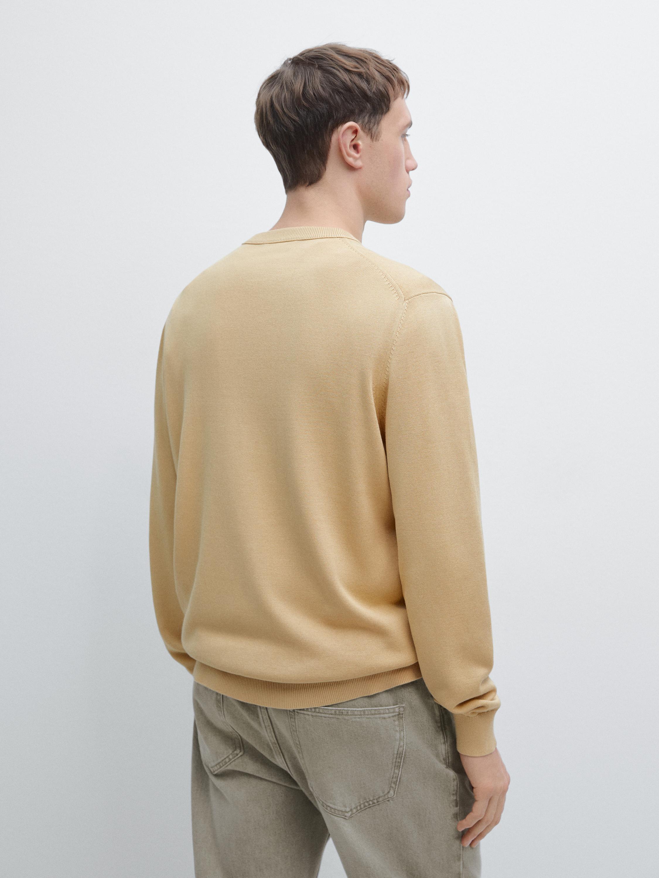 Cotton blend knit sweater — Sand beige