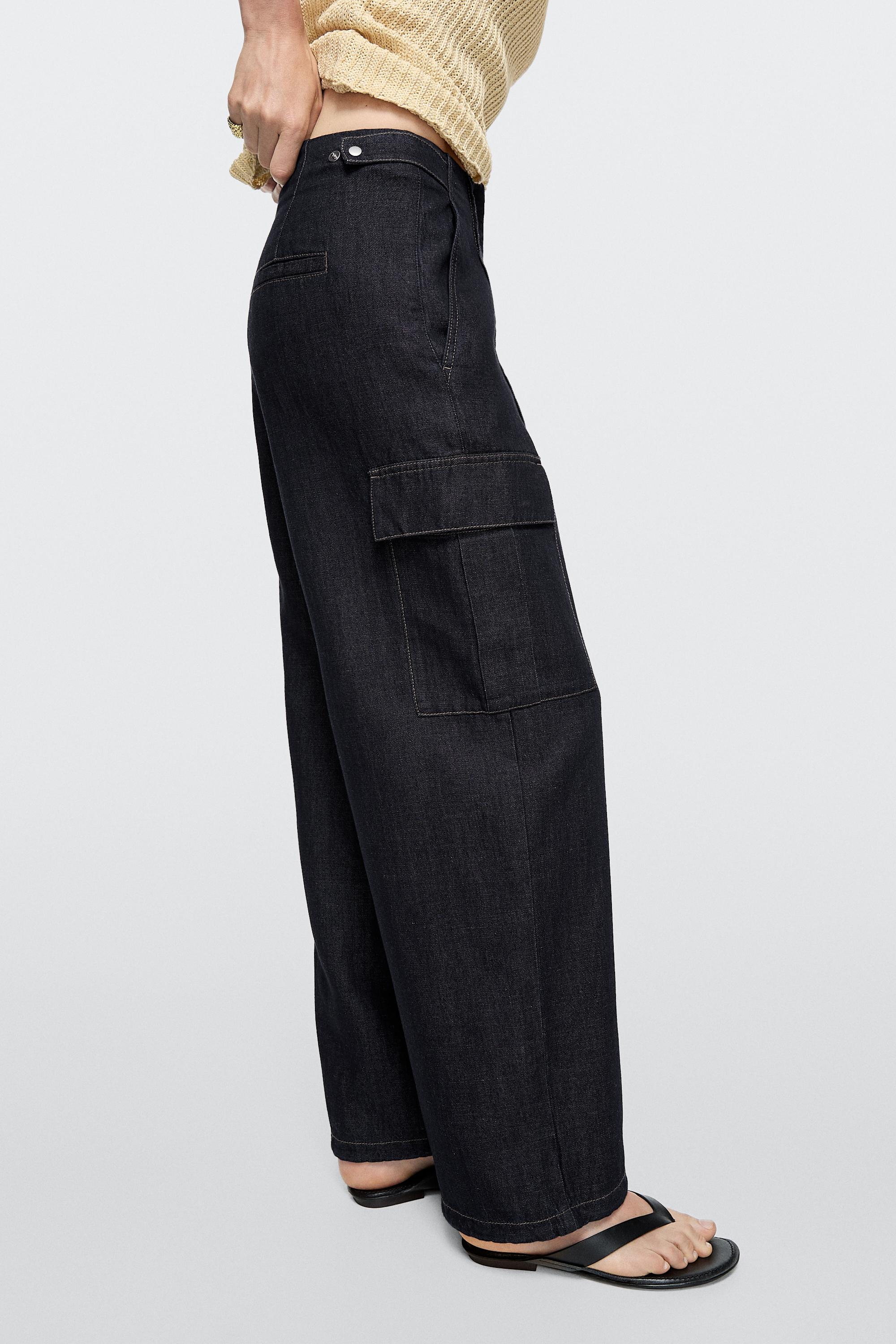 Linen blend cargo jeans — DARK BLUE