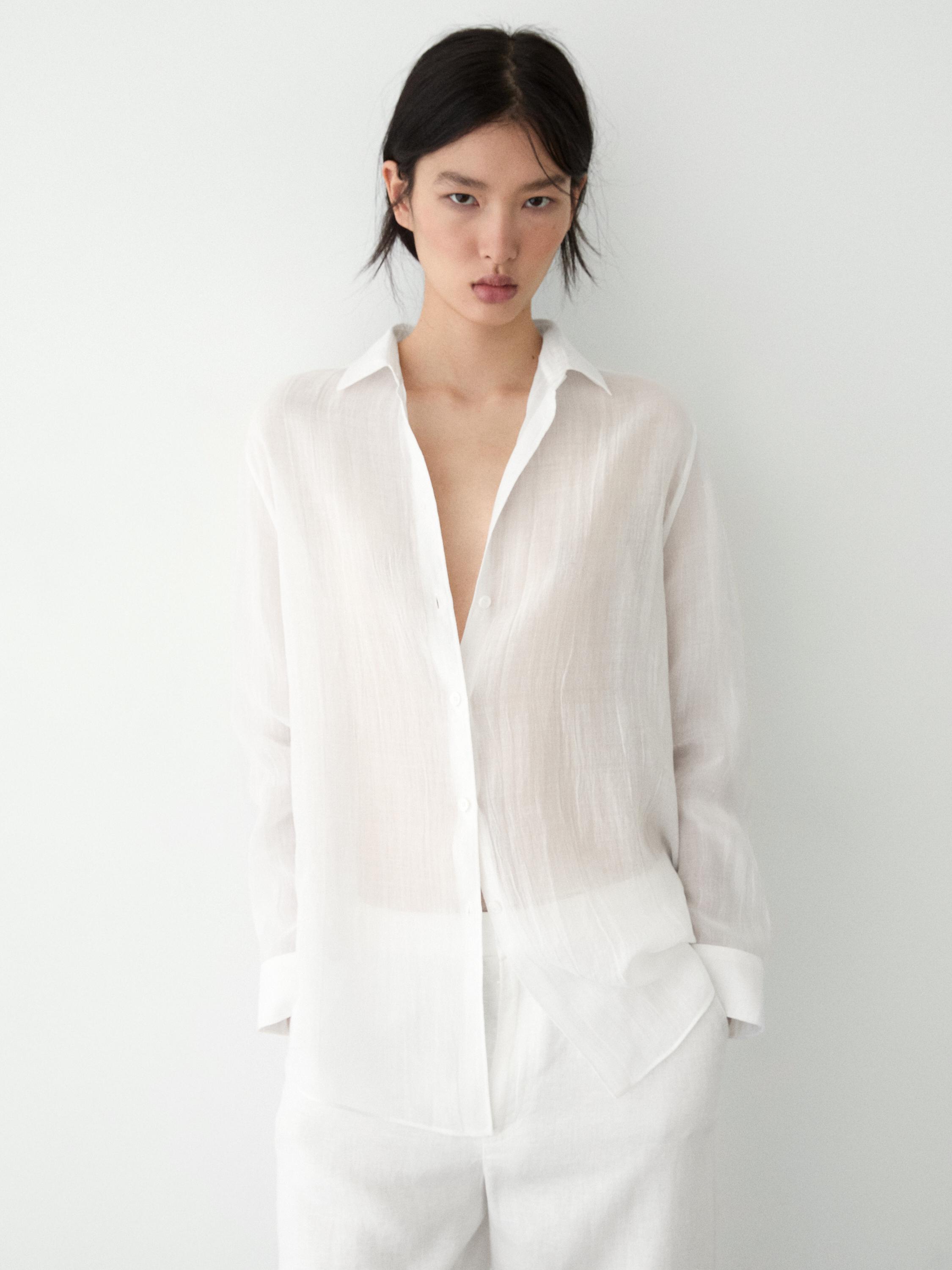 Flowing shirt with shirt collar — WHITE