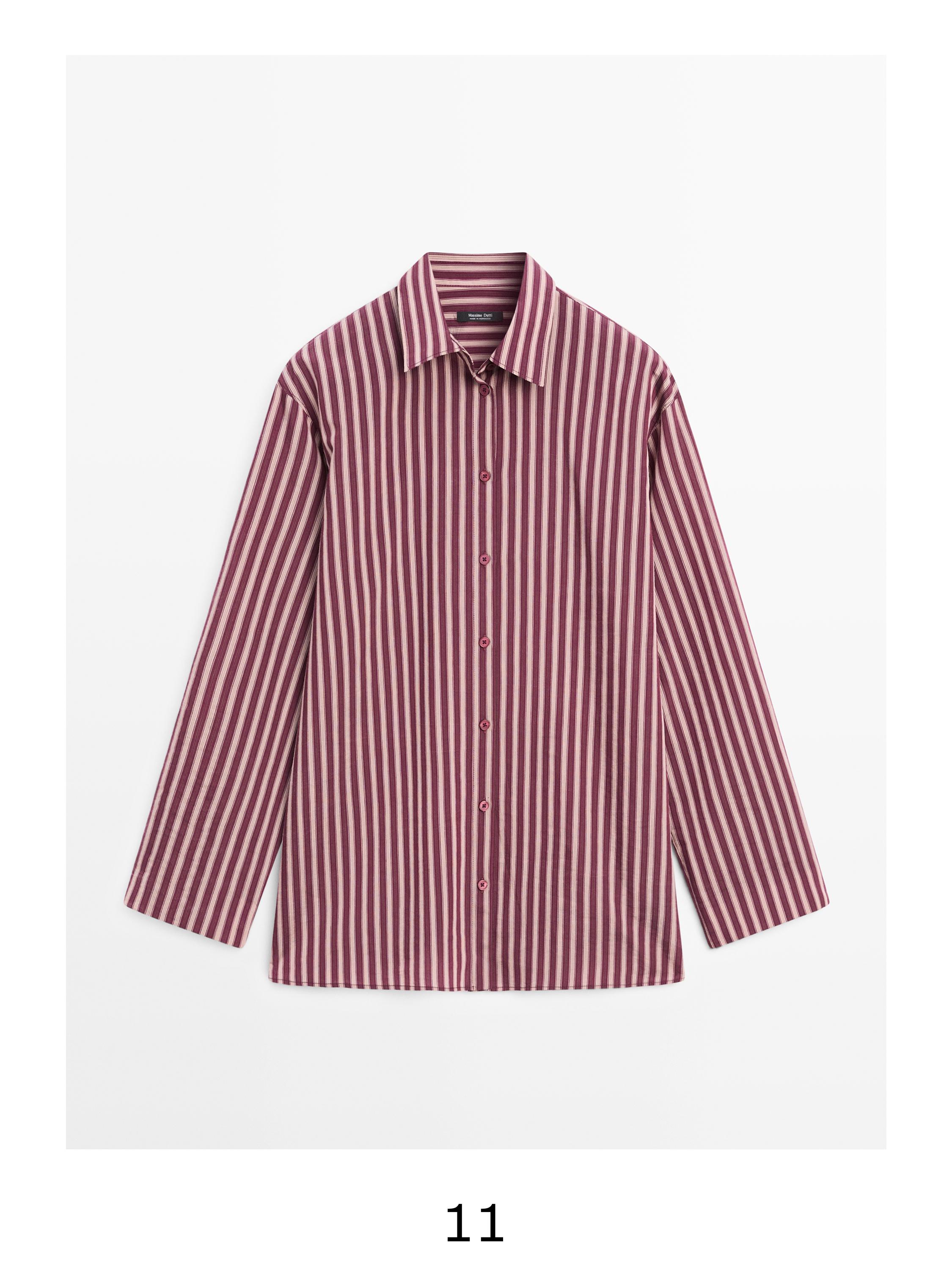 Flowing shirt with striped detailing — BROWN