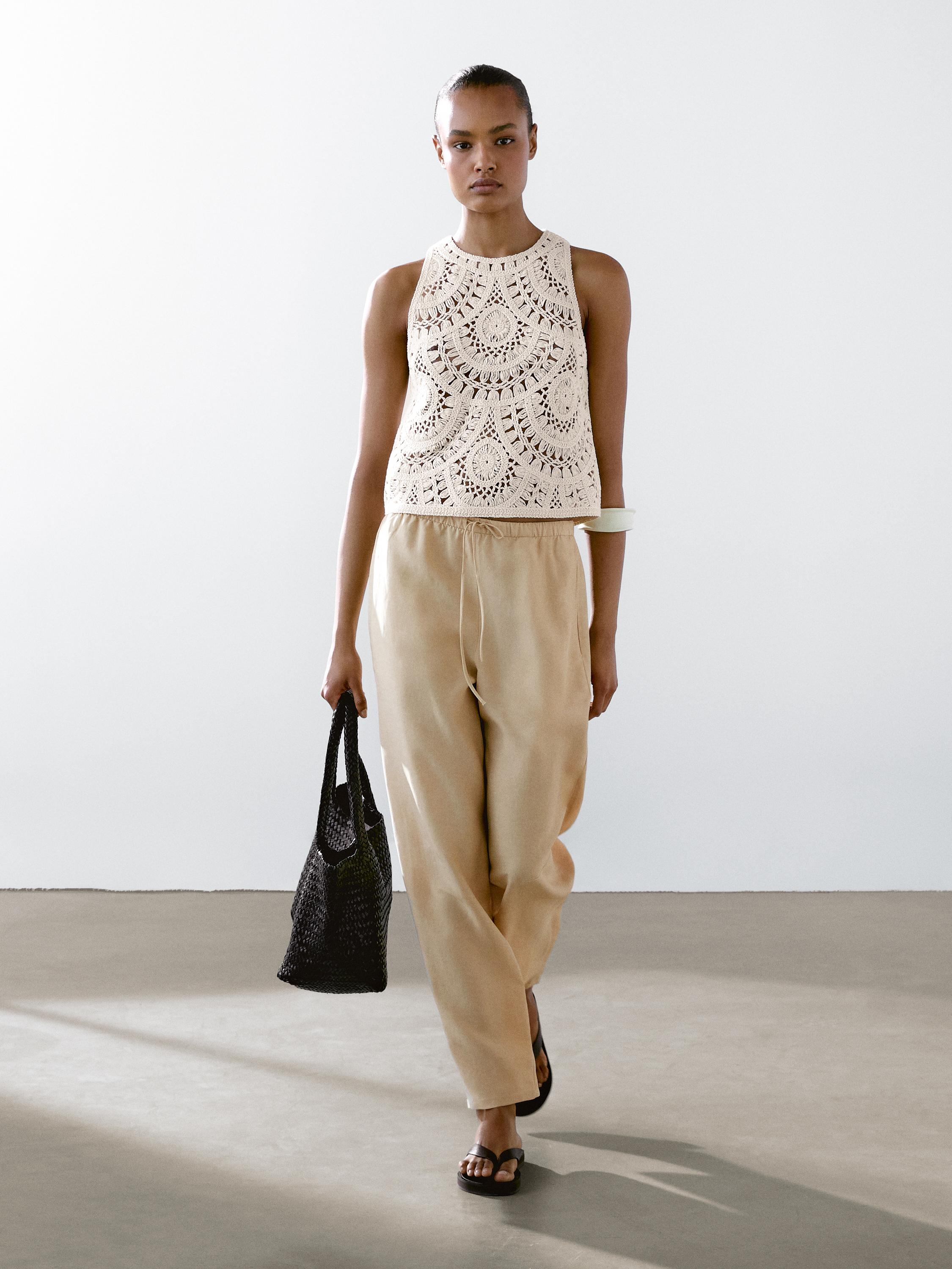 Pantalon barrel fluide lin mélangé