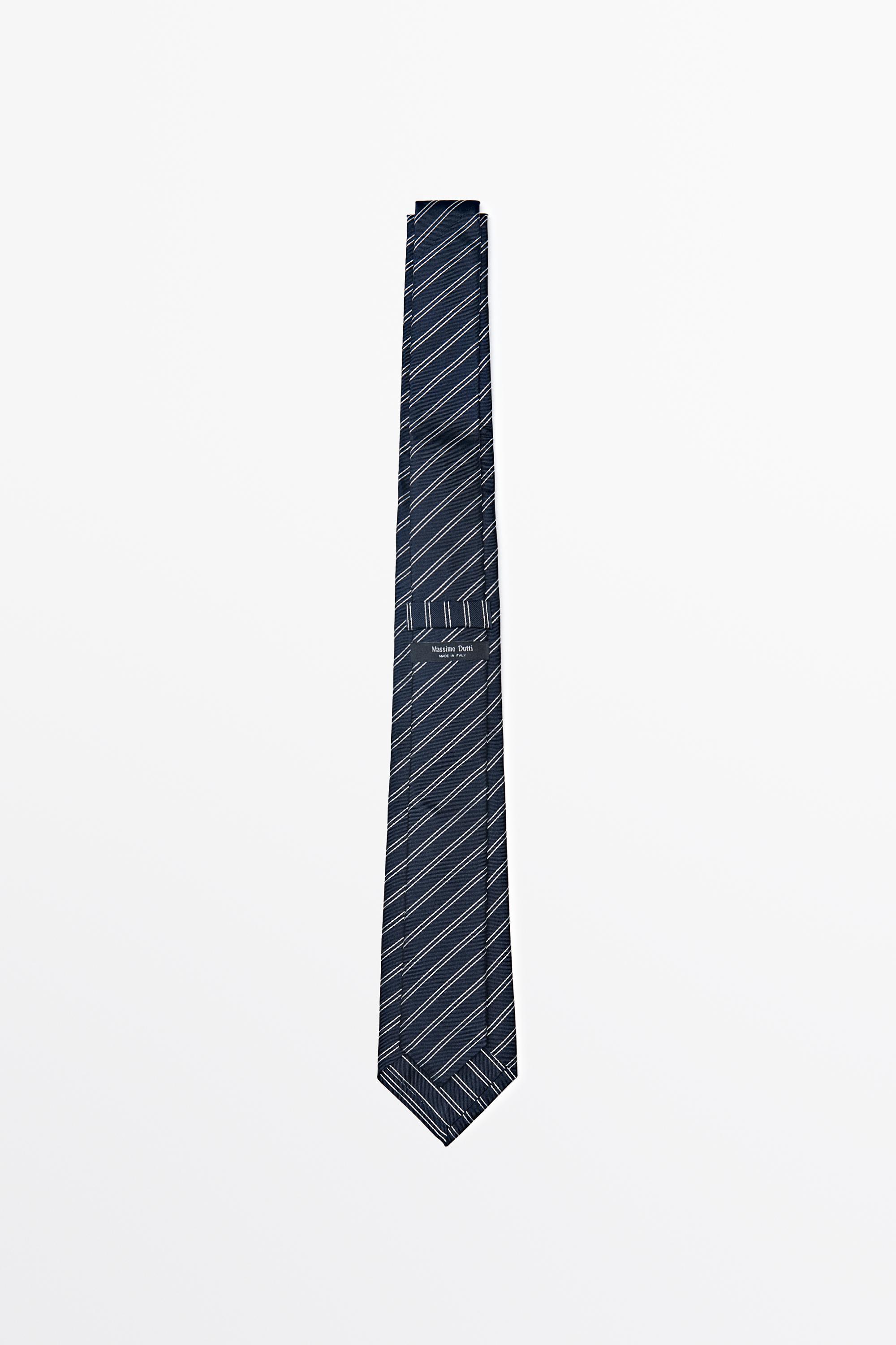 100% silk double stripe tie — NAVY BLUE