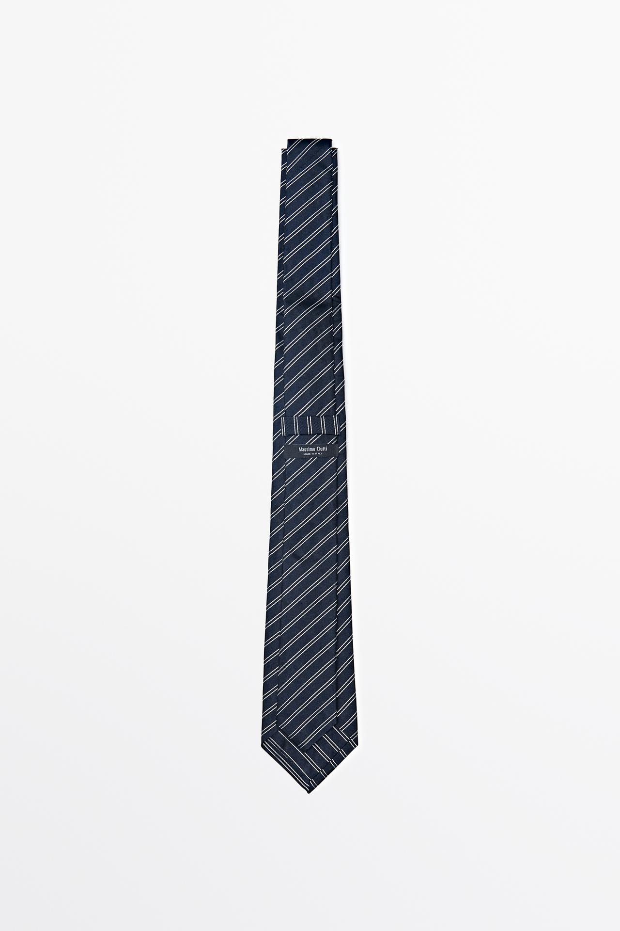 100% silk double stripe tie — NAVY BLUE