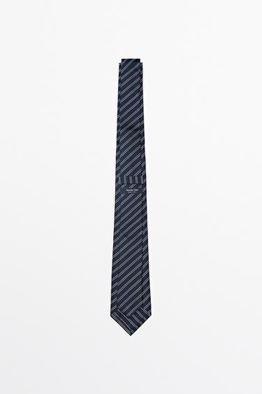 100% silk double stripe tie — NAVY BLUE 5