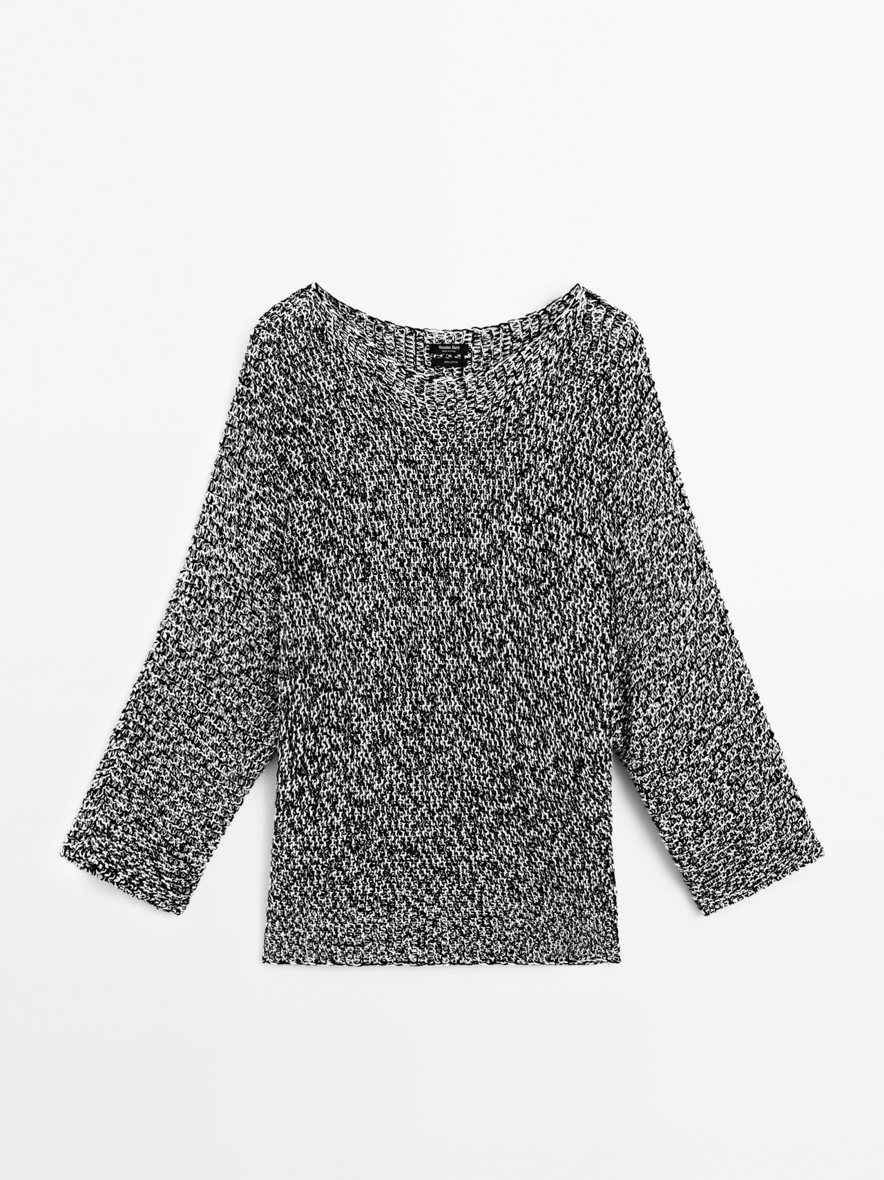 Massimo Dutti - Dame - Meleret Trøje I Strik Af 100 % Bomuld - Råhvid - M