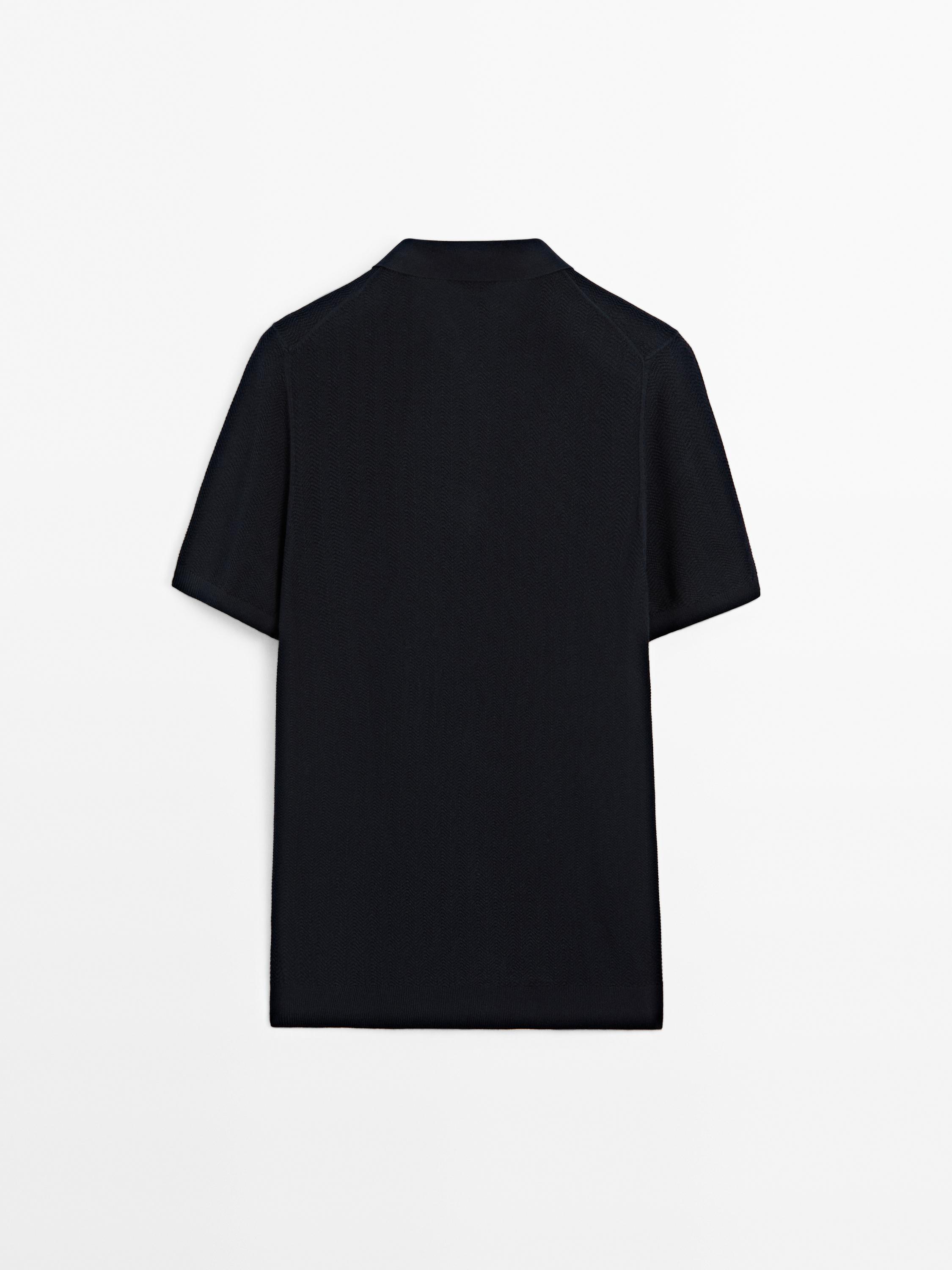 Cotton herringbone knit polo sweater