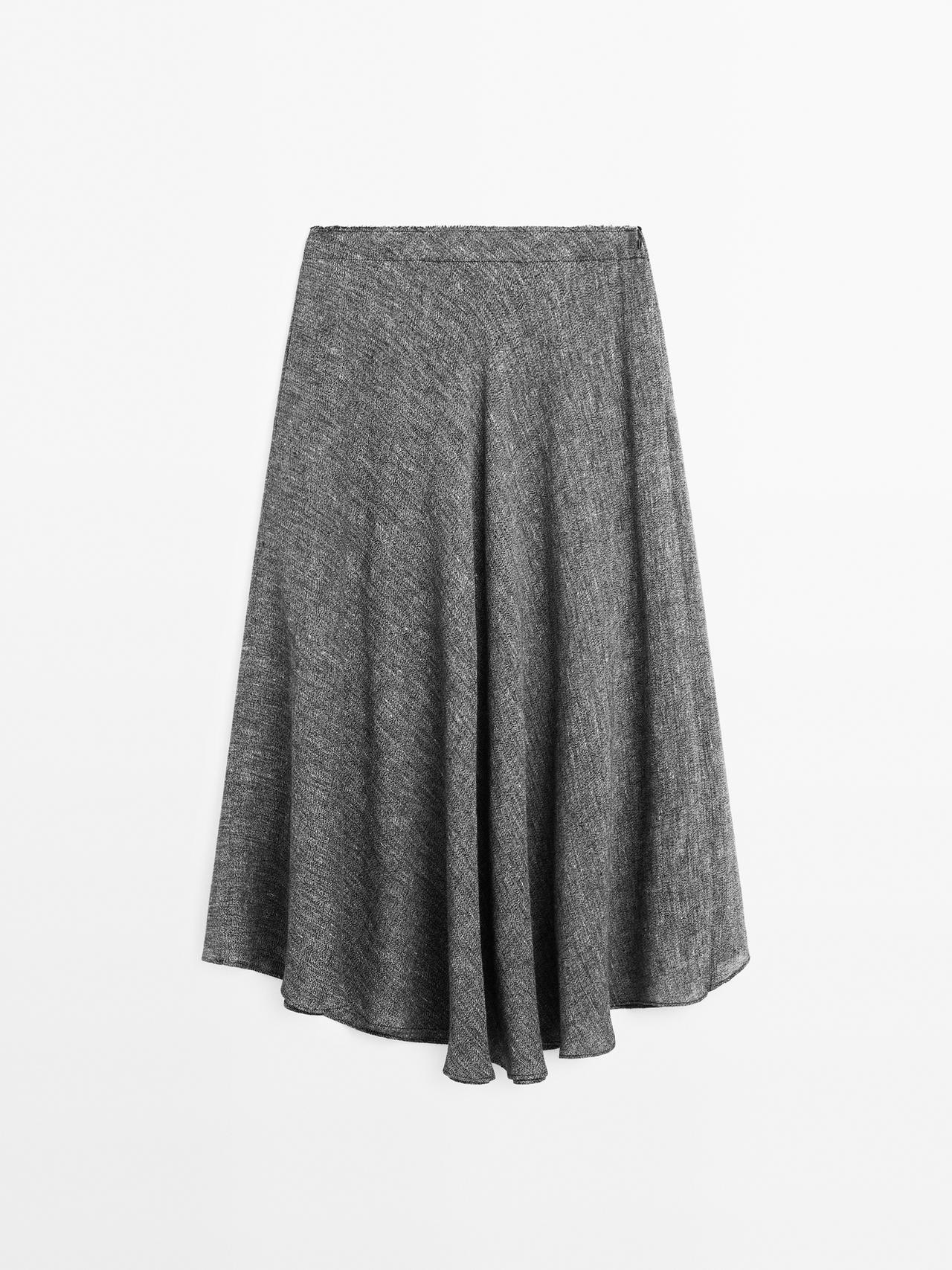 Massimo Dutti - Dame - Midinederdel I Hørblanding Med Svaj - Grå - 36