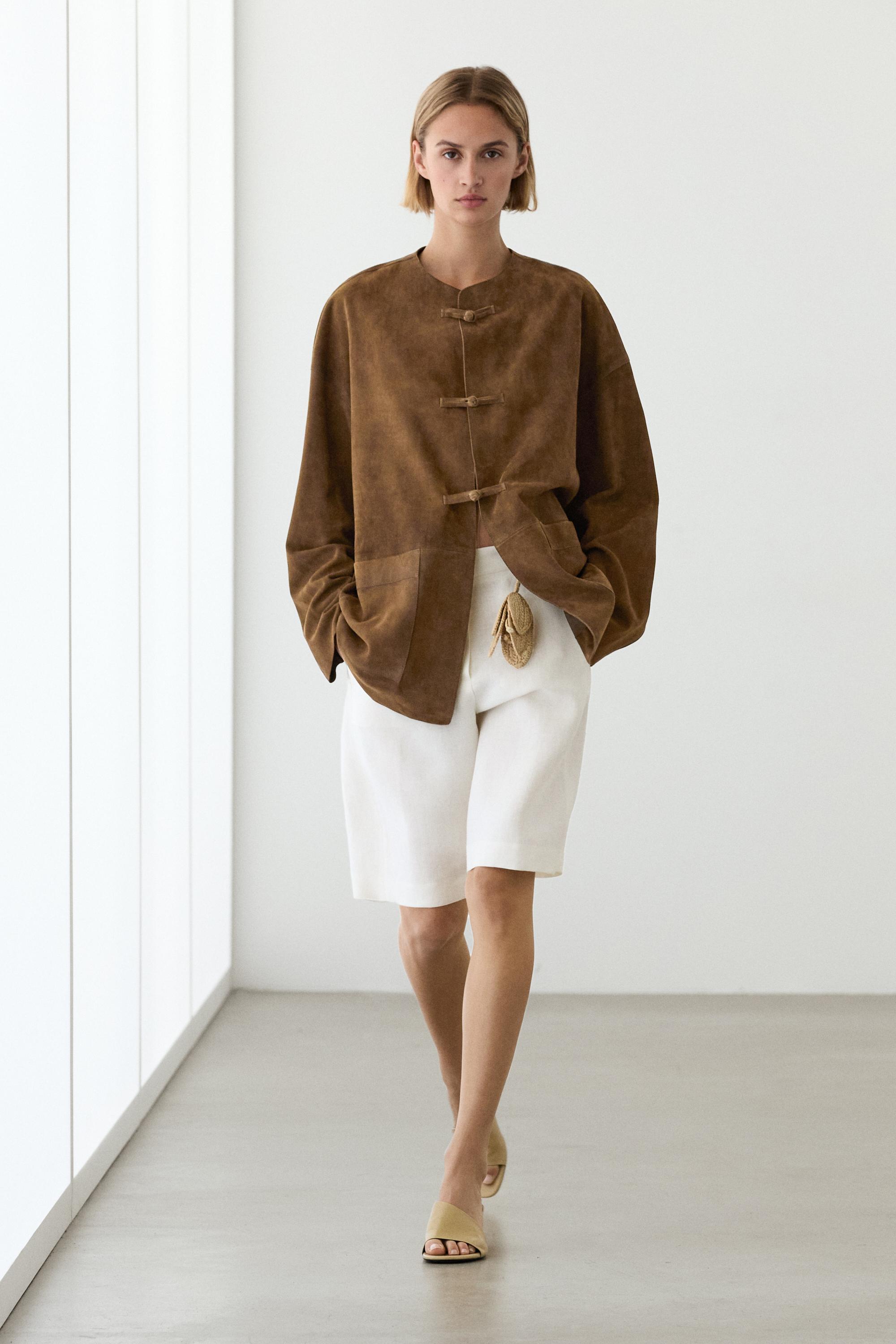 Suede leather stand collar jacket