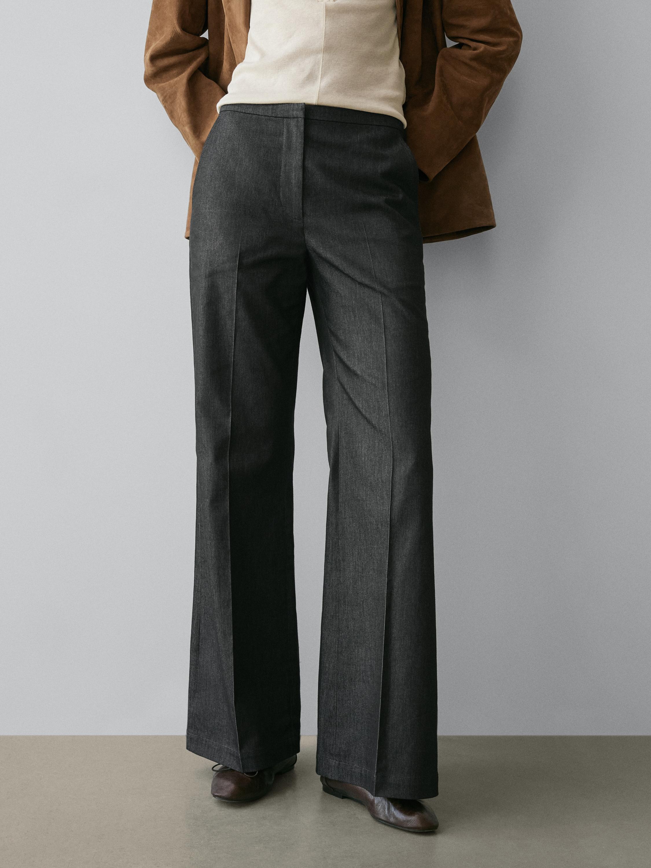 Denim-effect flared trousers — BLACK