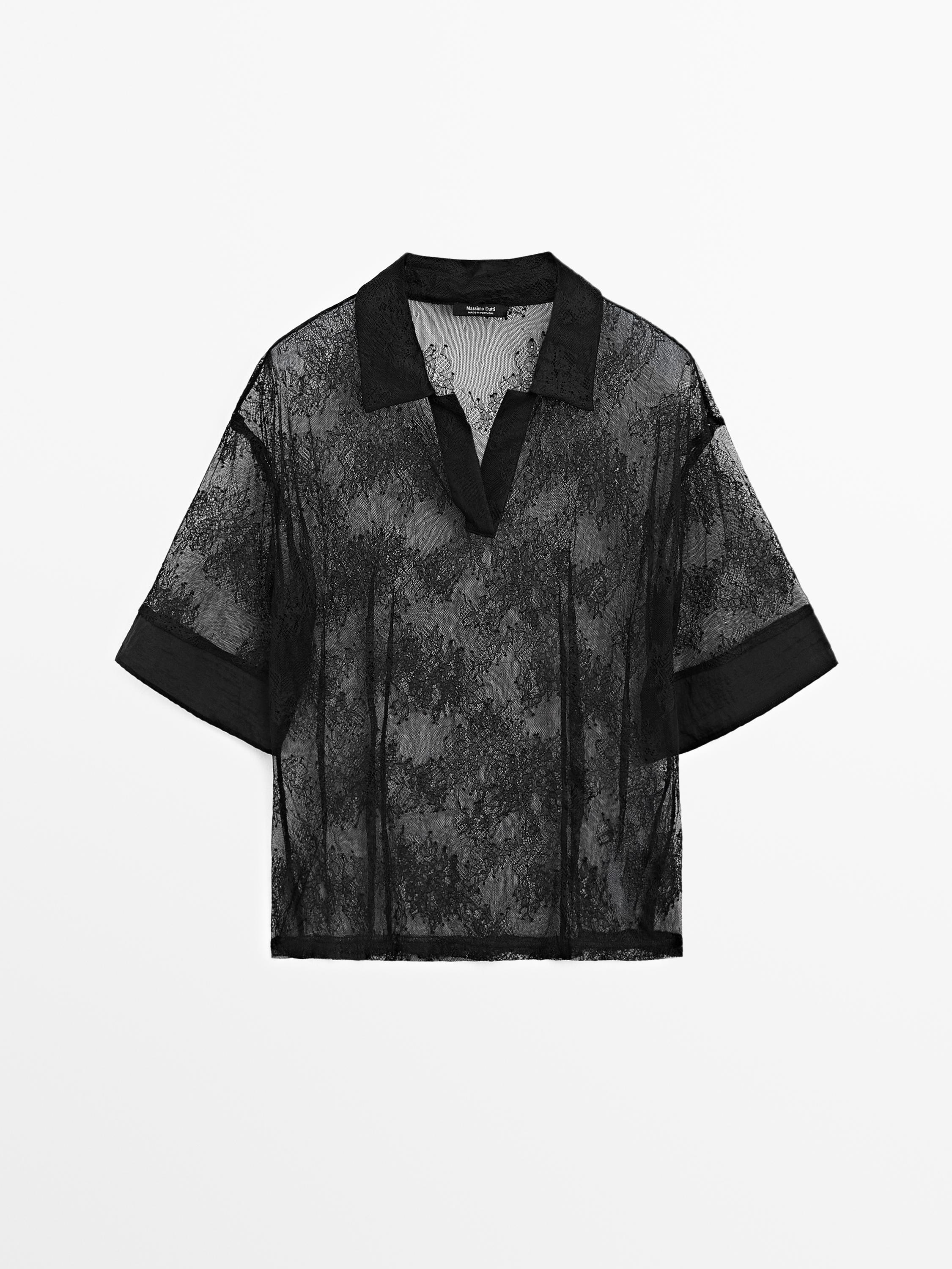 Koronkowa Koszula Z Ko nierzykiem Polo Czarny Koszule Massimo Dutti koronkowa-koszula-z-ko-nierzykiem-polo-czarny-koszule-massimo-dutti