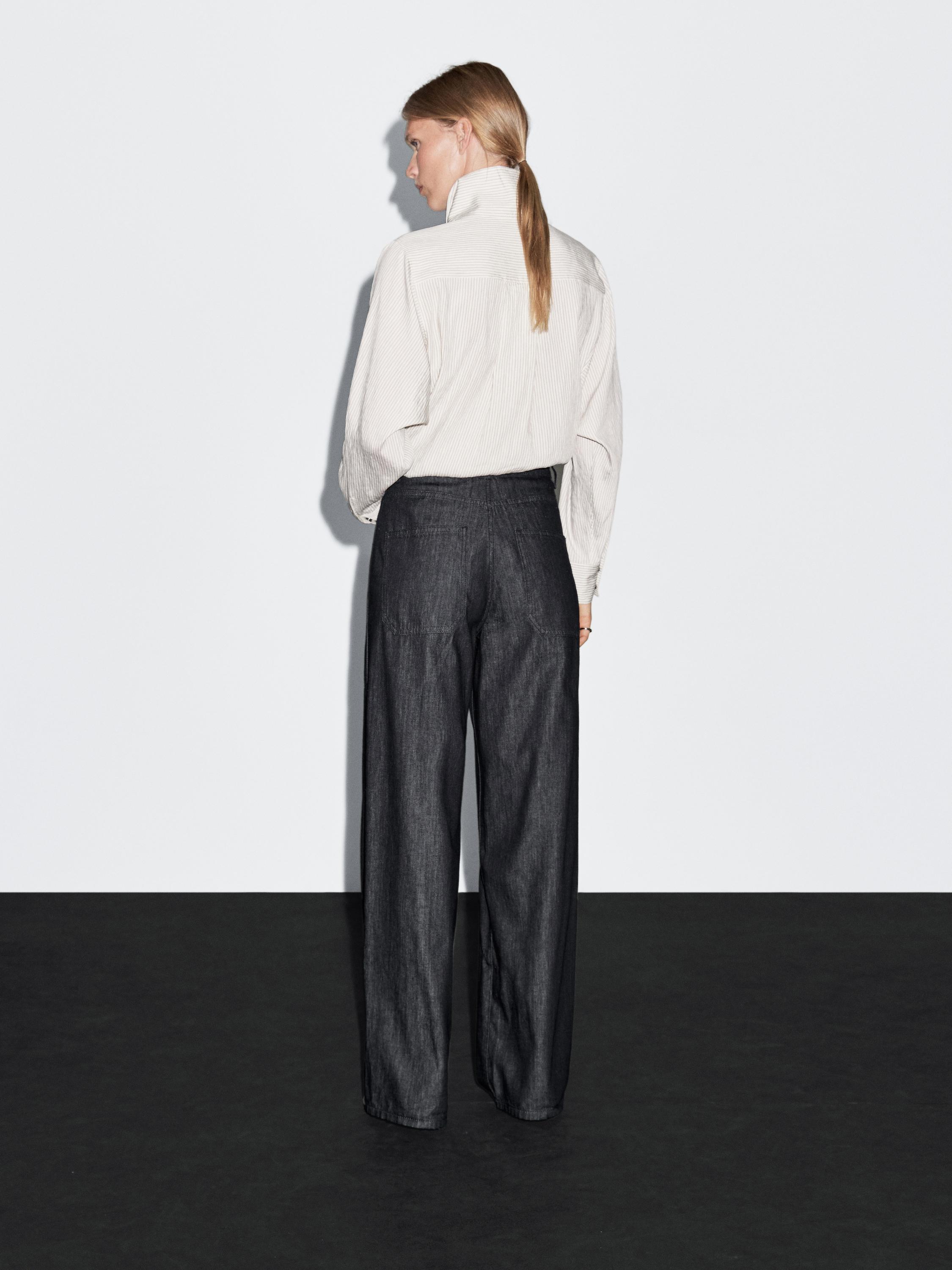 Wide leg denim trousers