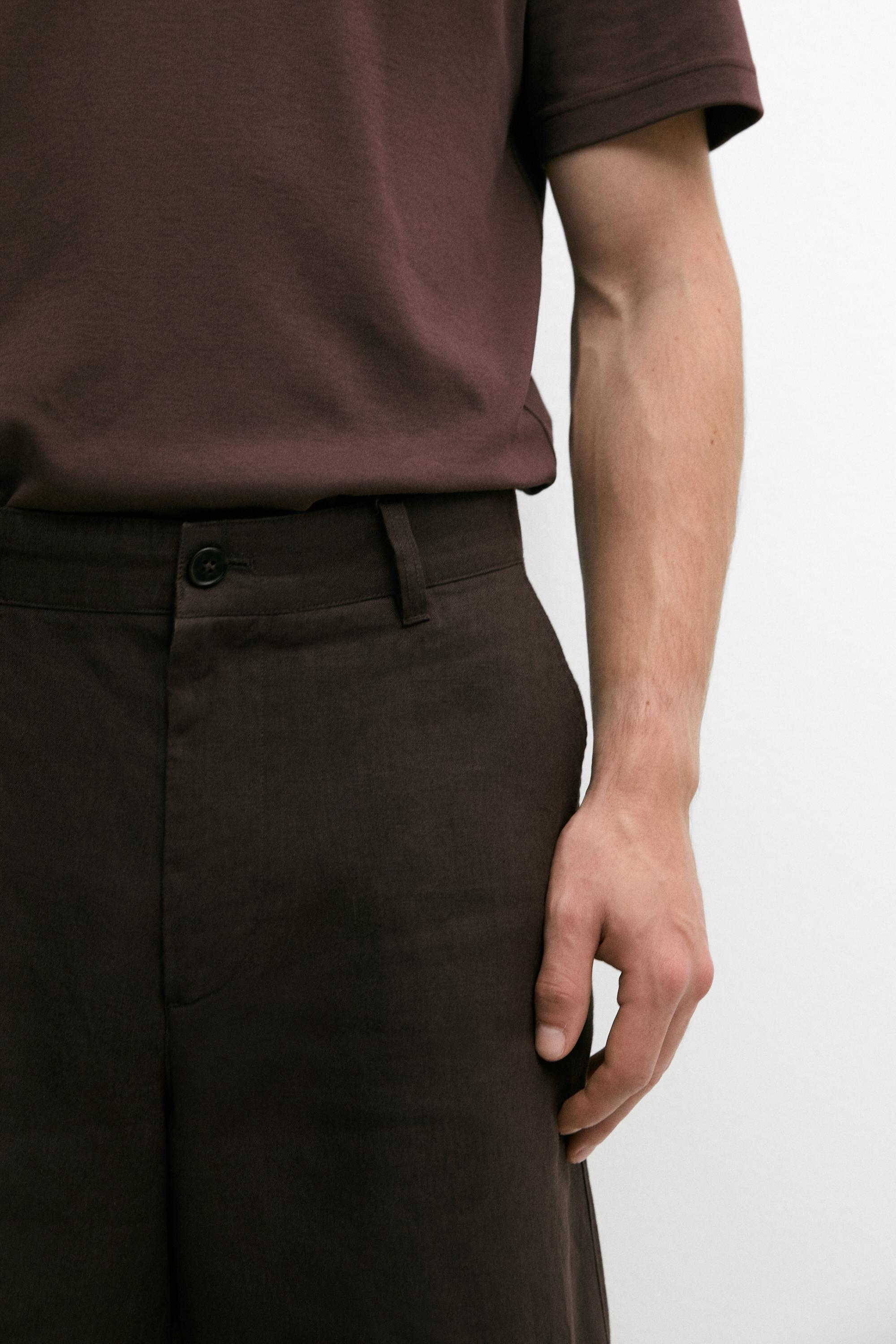100% linen total look Bermuda shorts — BROWN