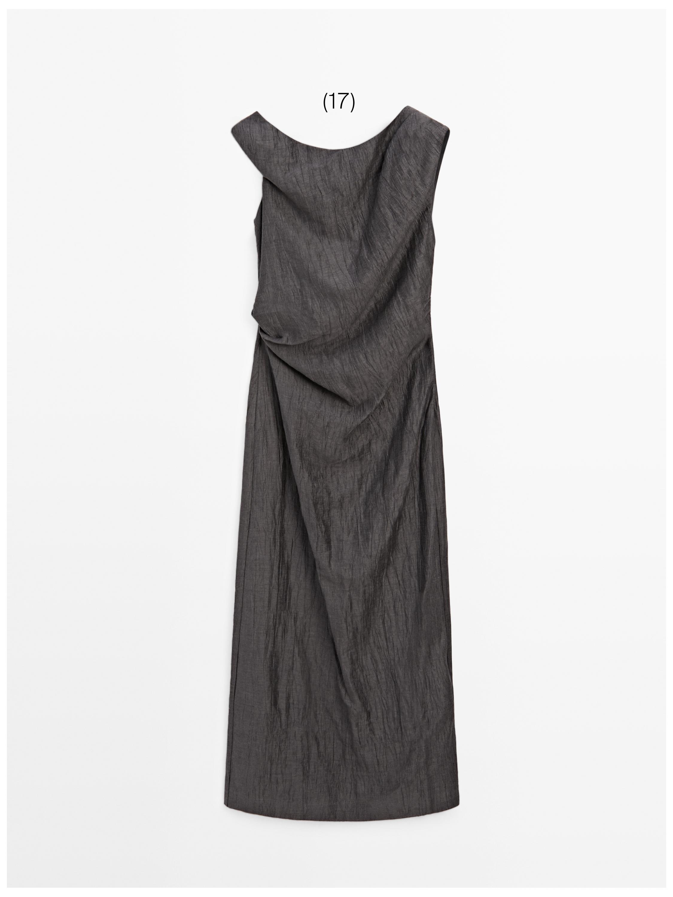 Midi dress with pleated shoulder detail — DARK GREY