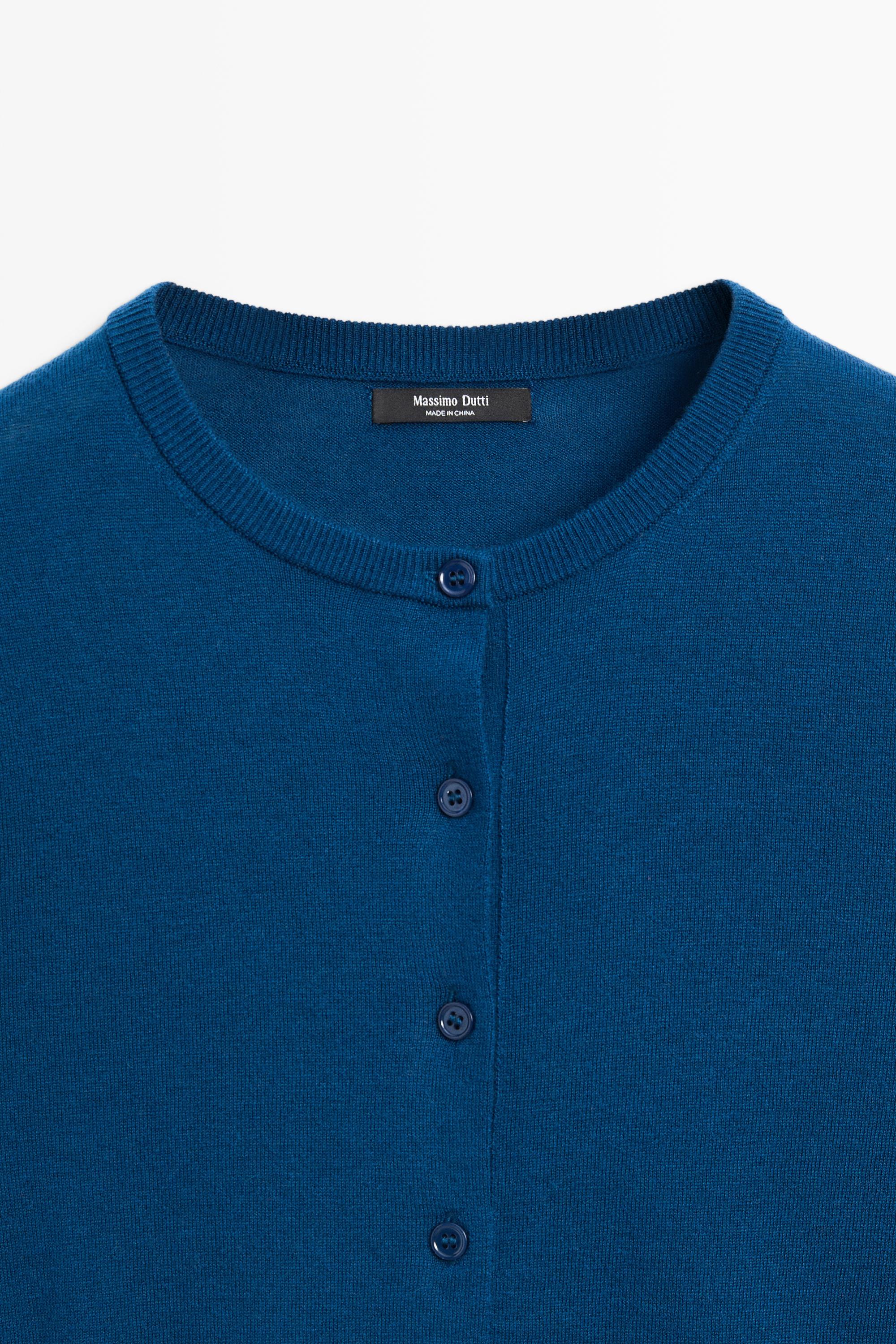 Fine-knit round neck cardigan — DEEP BLUE