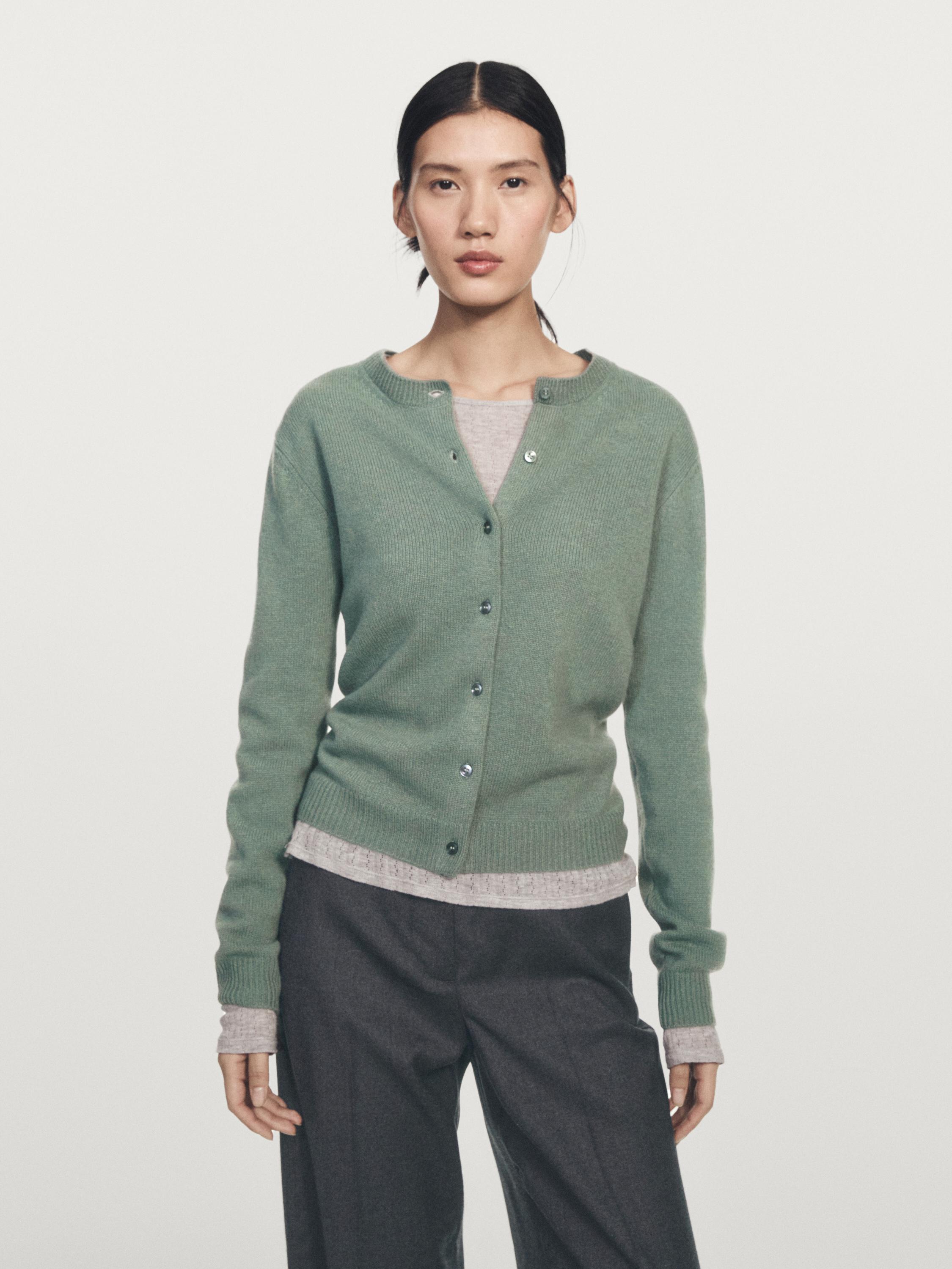 크루넥 니트 울 블렌드 가디건