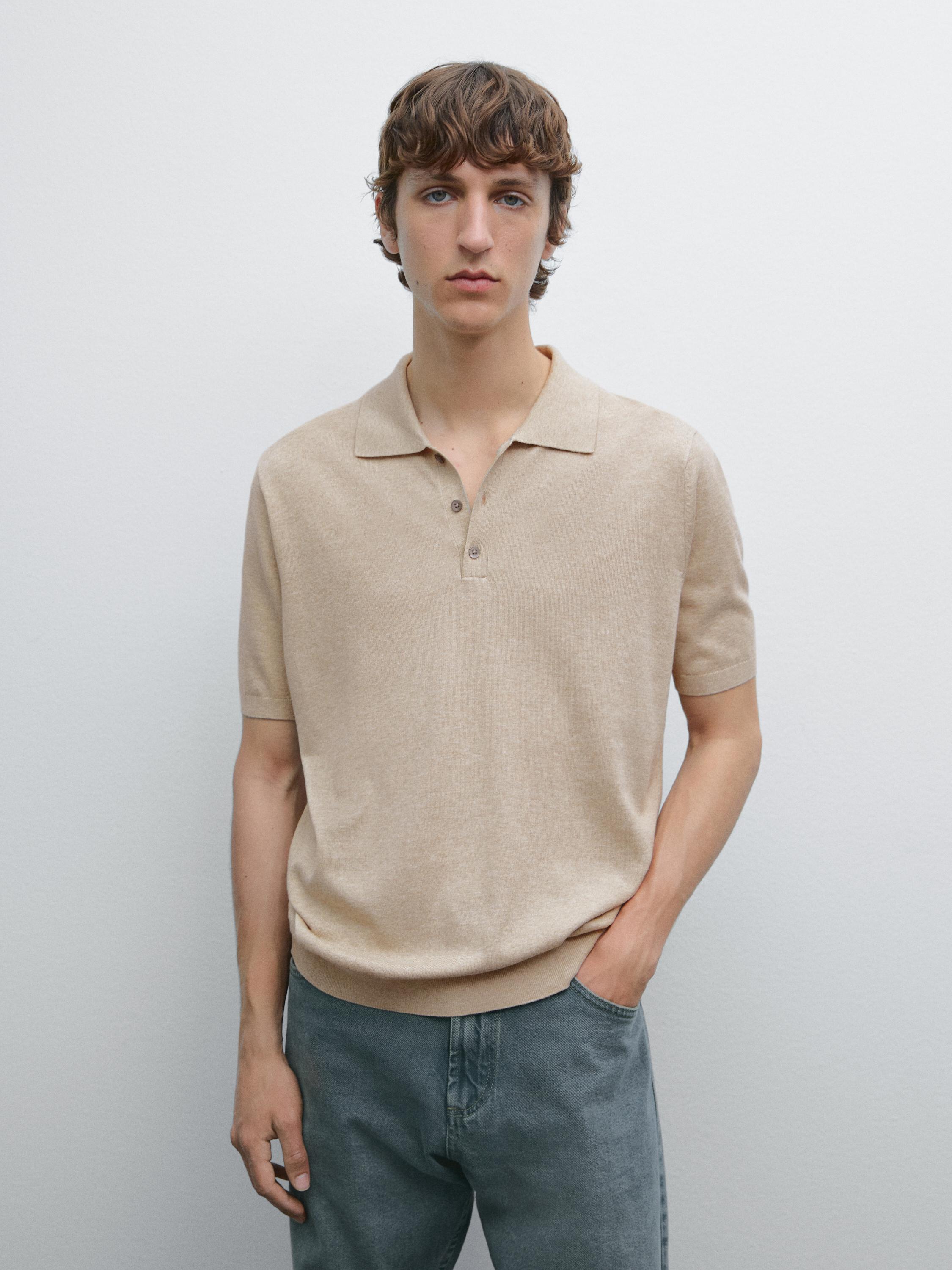Cotton blend knit polo shirt