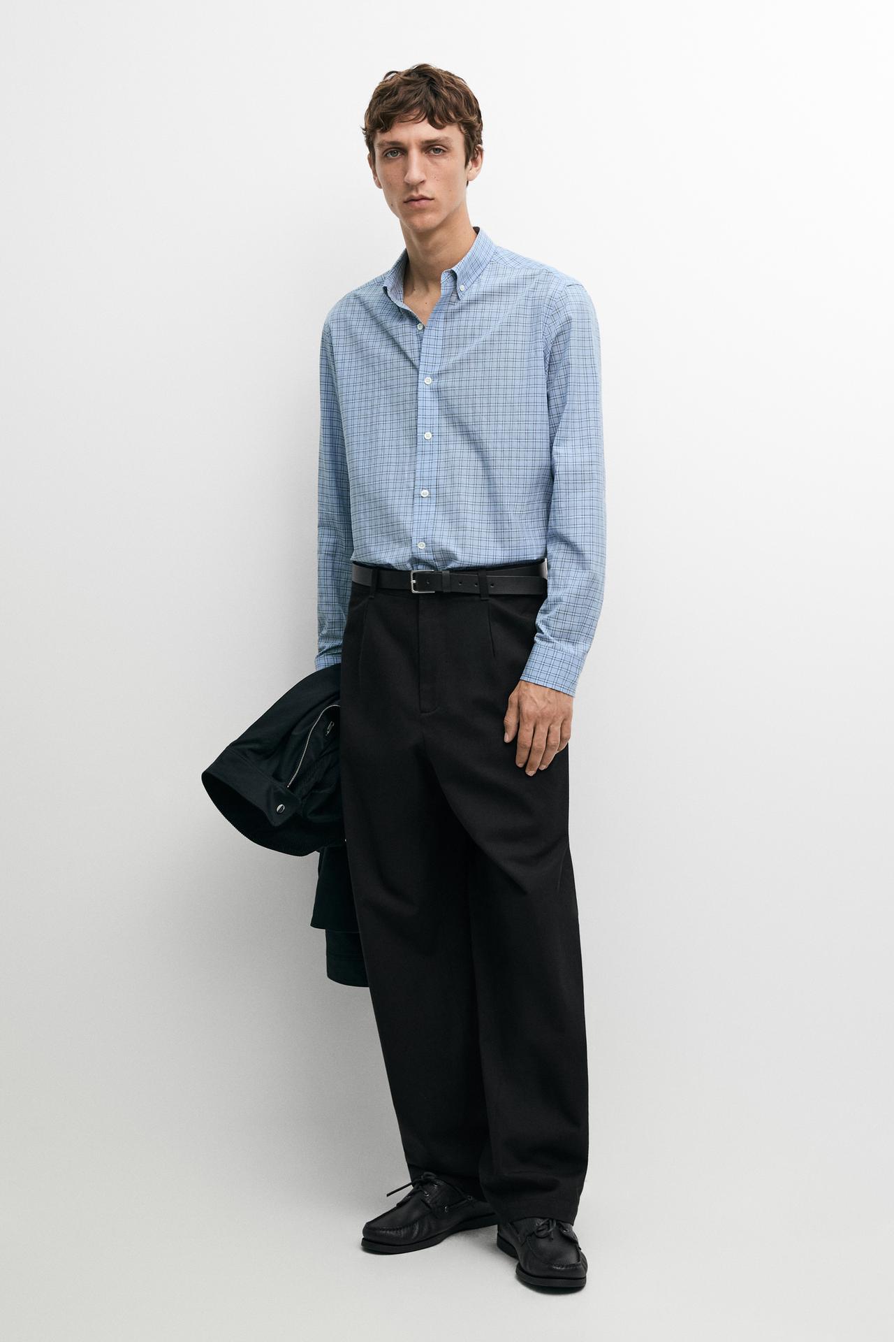 Relaxed fit plaid shirt — BLUE