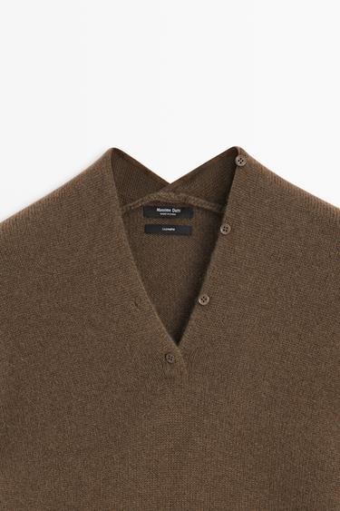 100% cashmere knit sweater with button detail — BROWN MARL 9
