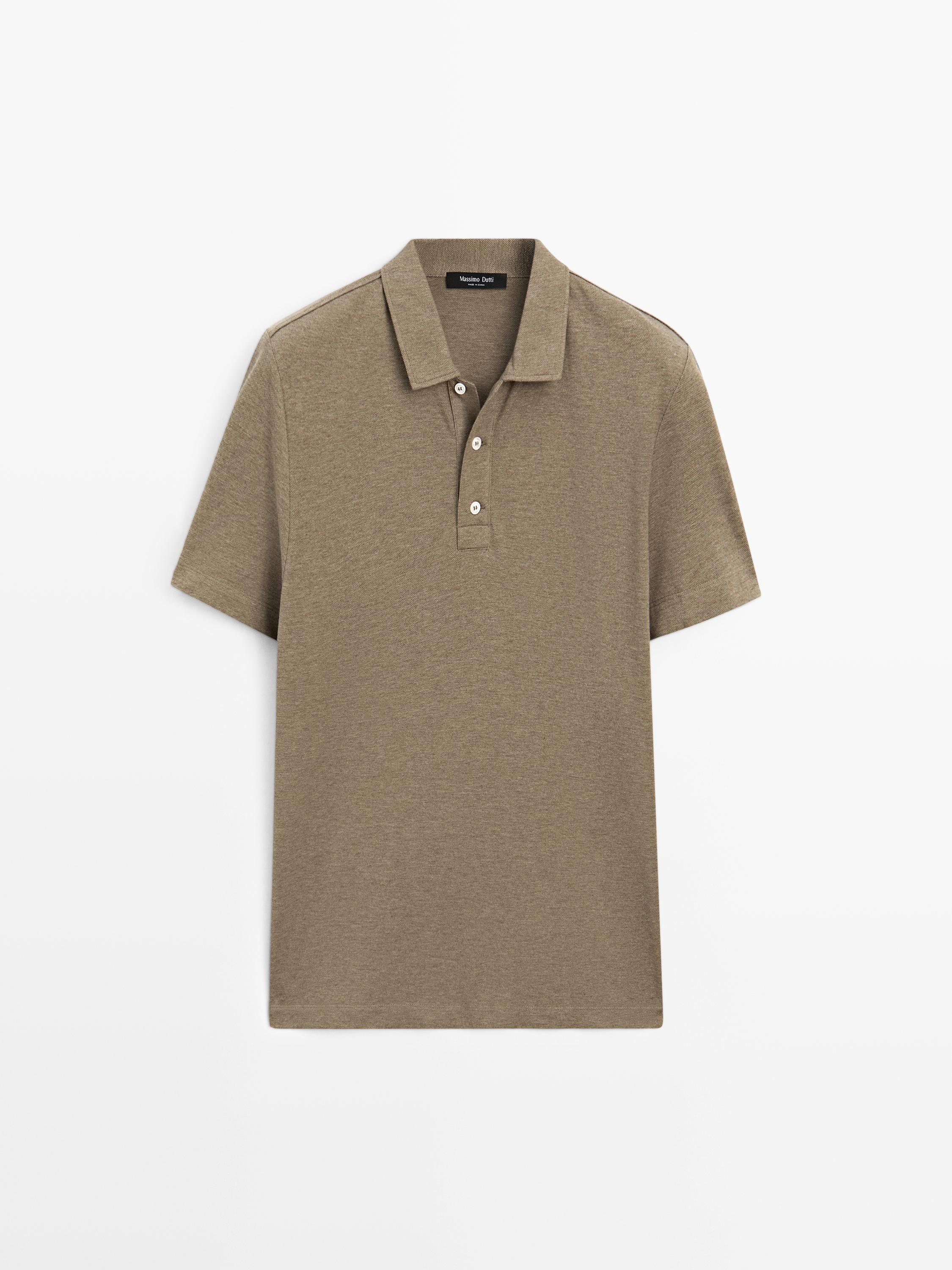 Short sleeve cotton melange polo shirt