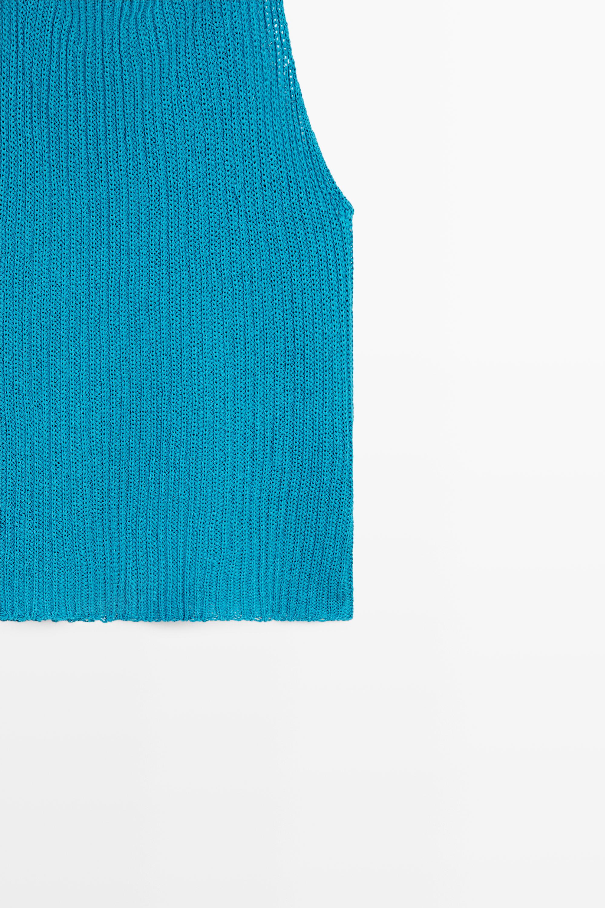 Linen blend knit button-detail top — TURQUOISE