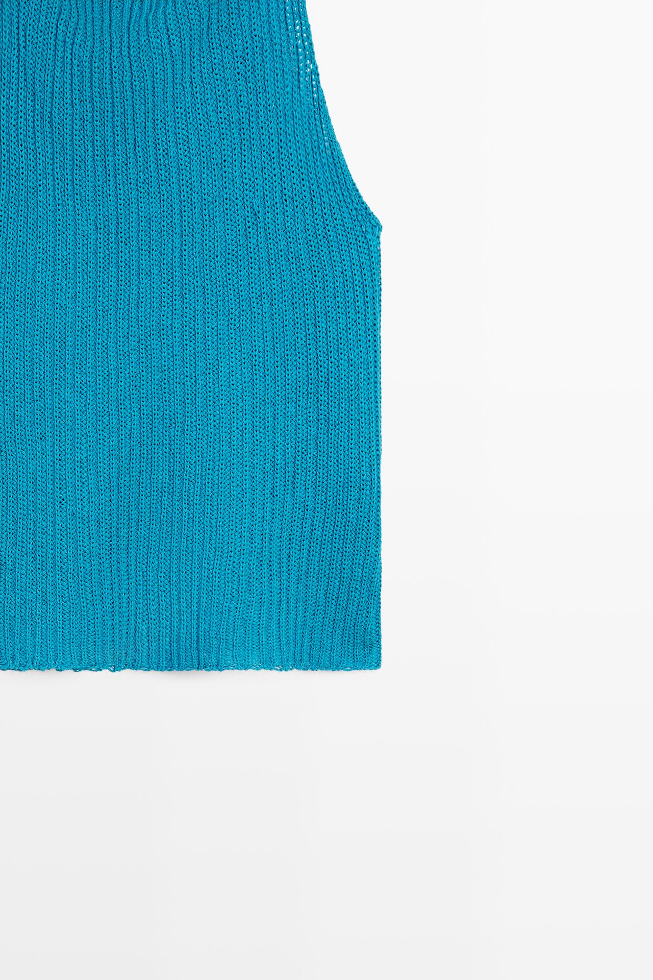 Linen blend knit button-detail top — TURQUOISE