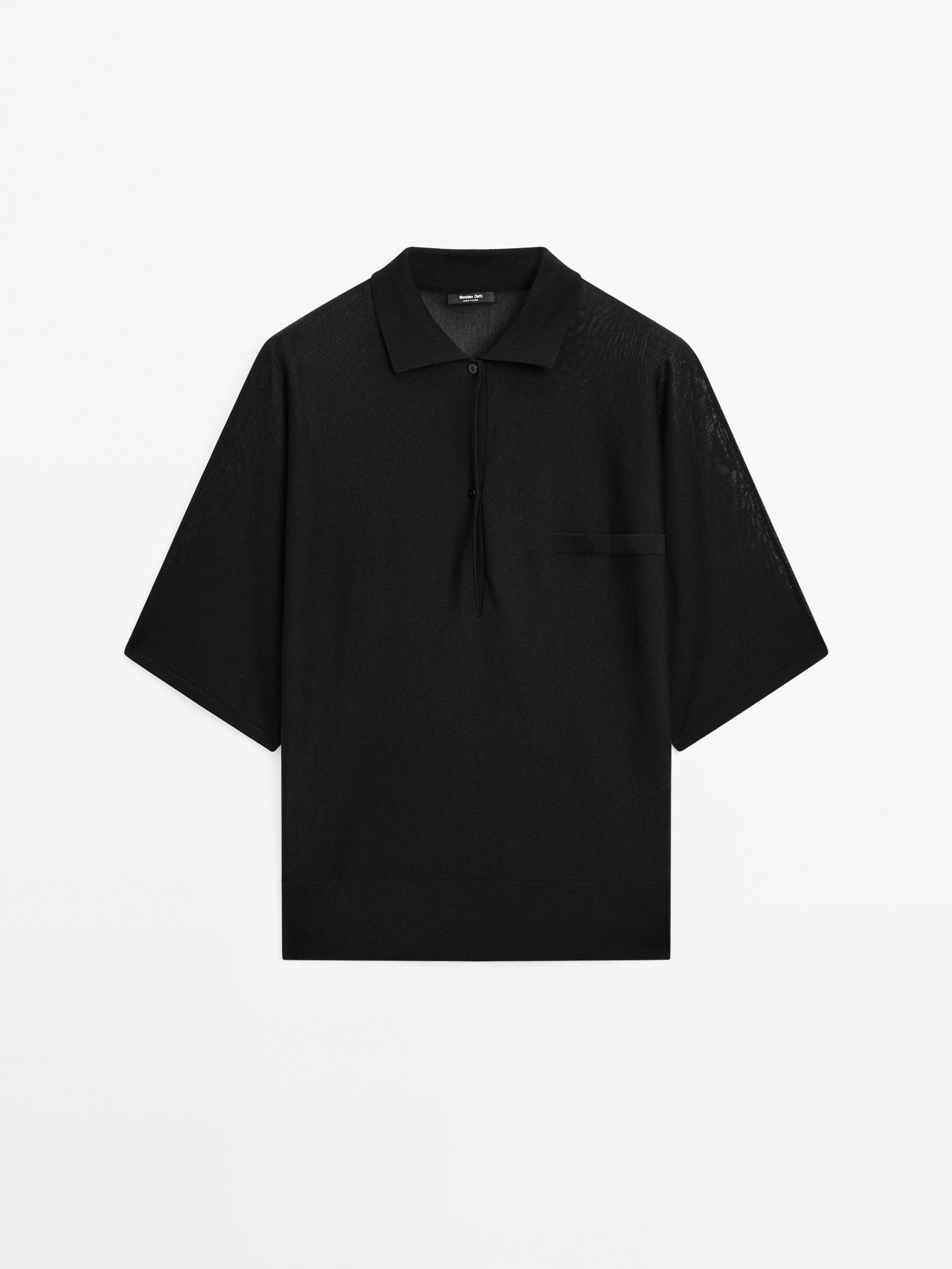 Knit polo shirt with batwing sleeves