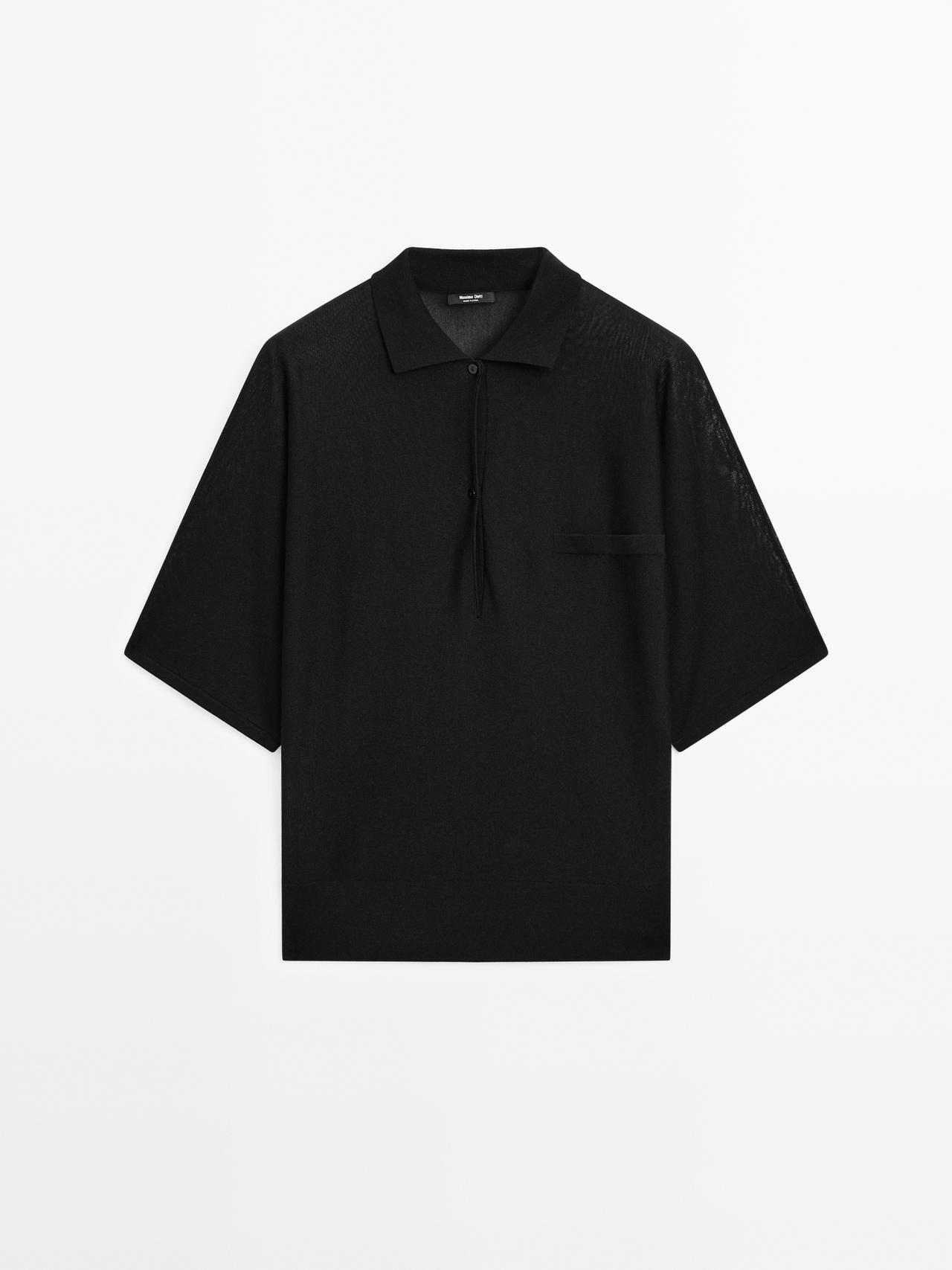 Massimo Dutti - Dame - Poloshirt I Kappe-Stil Med Blødt Fald - Sort - Xs