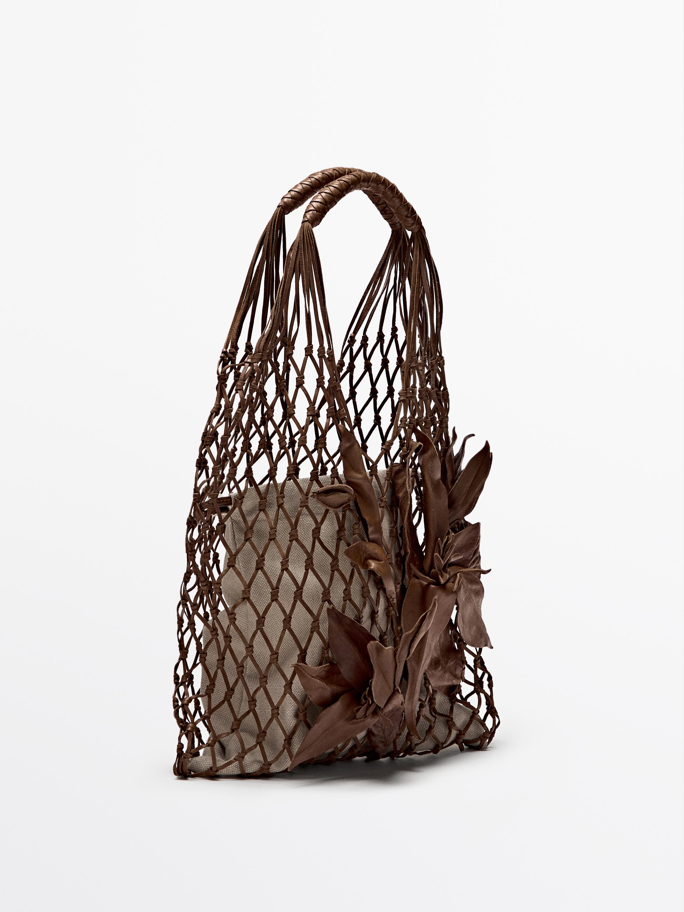 Geantă din plasă de piele nappa cu flori