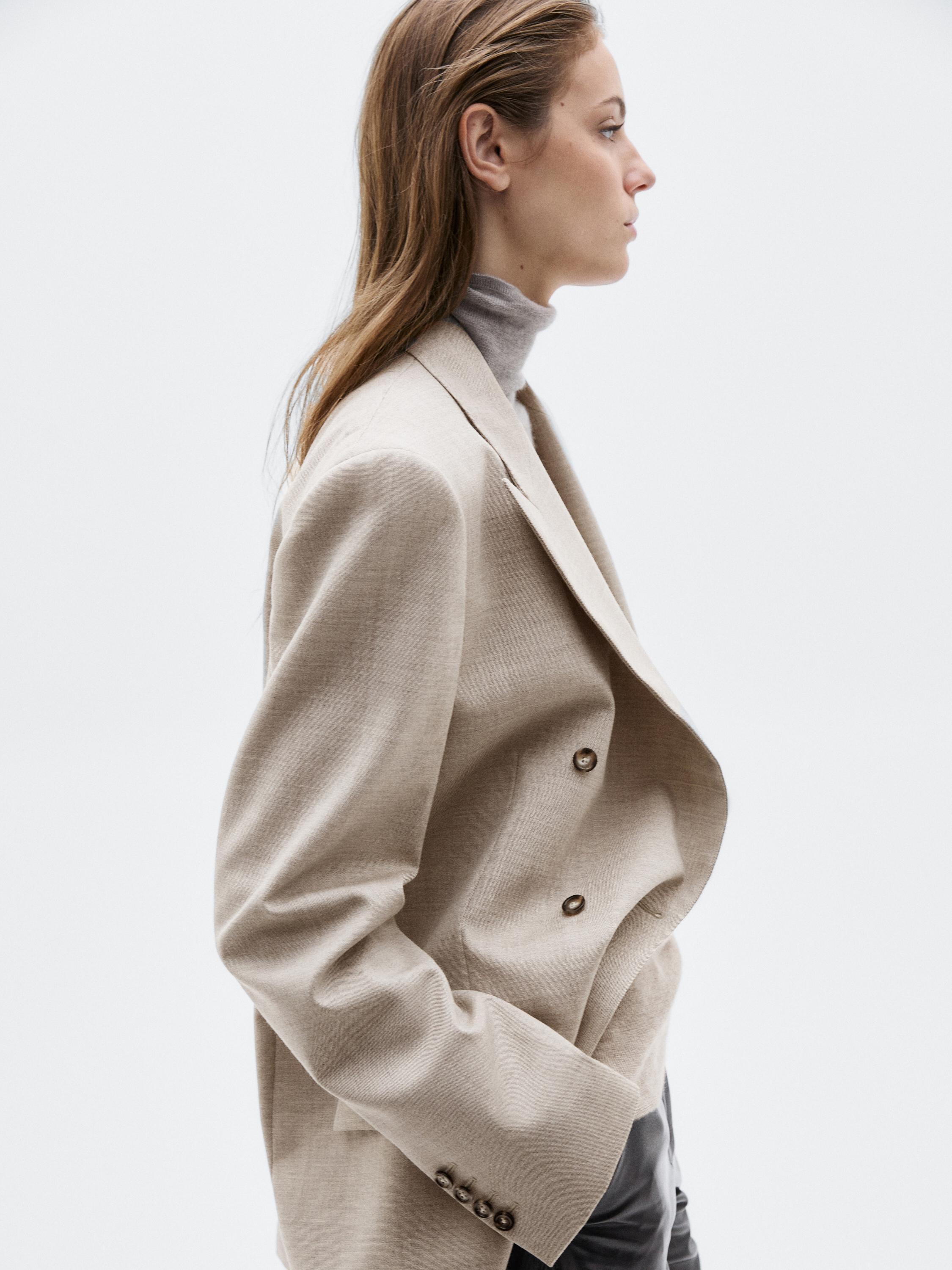 %100 yün uzun kruvaze blazer - LIMITED