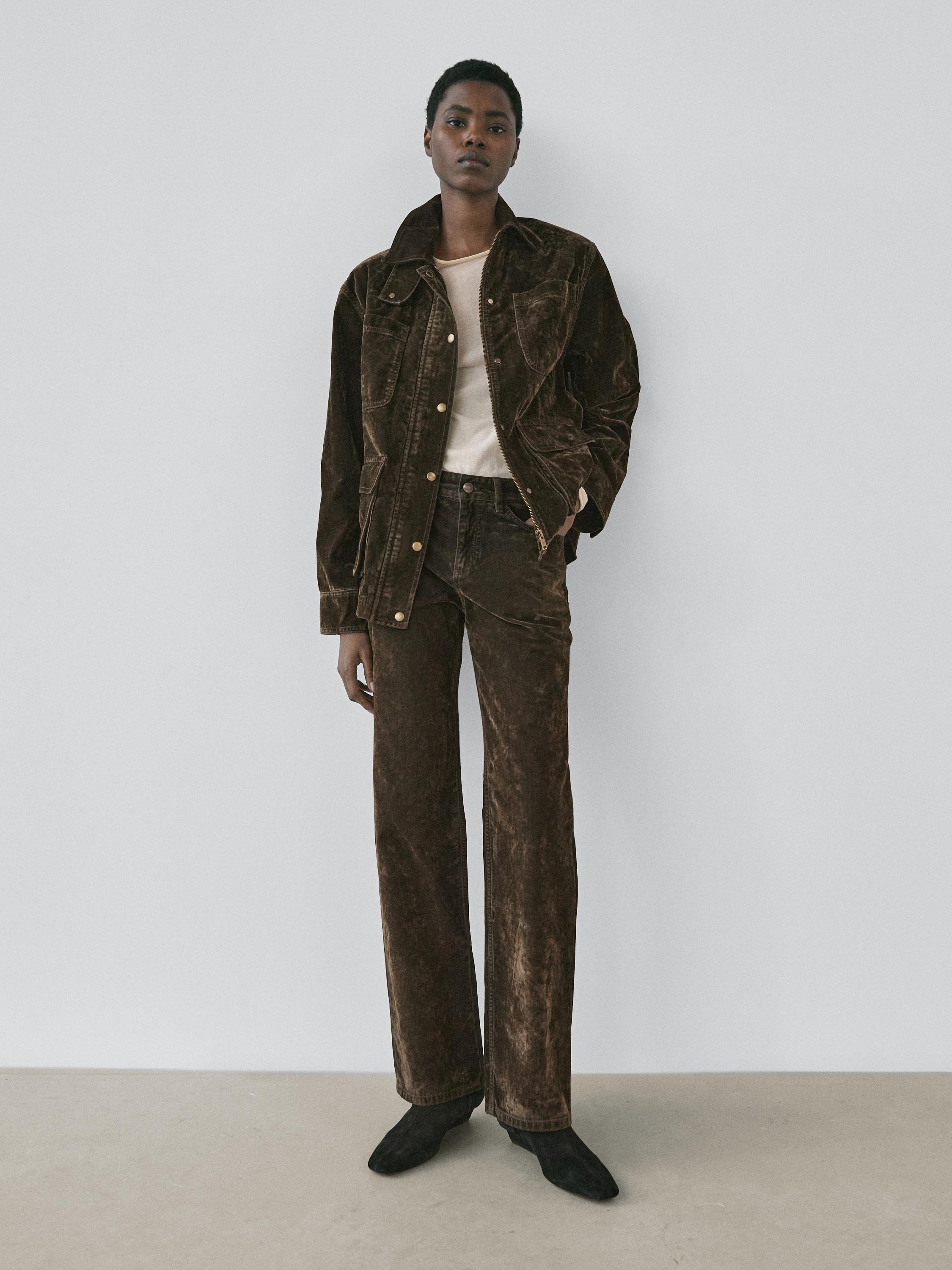 Low-rise straight-leg flocked jeans — KHAKI