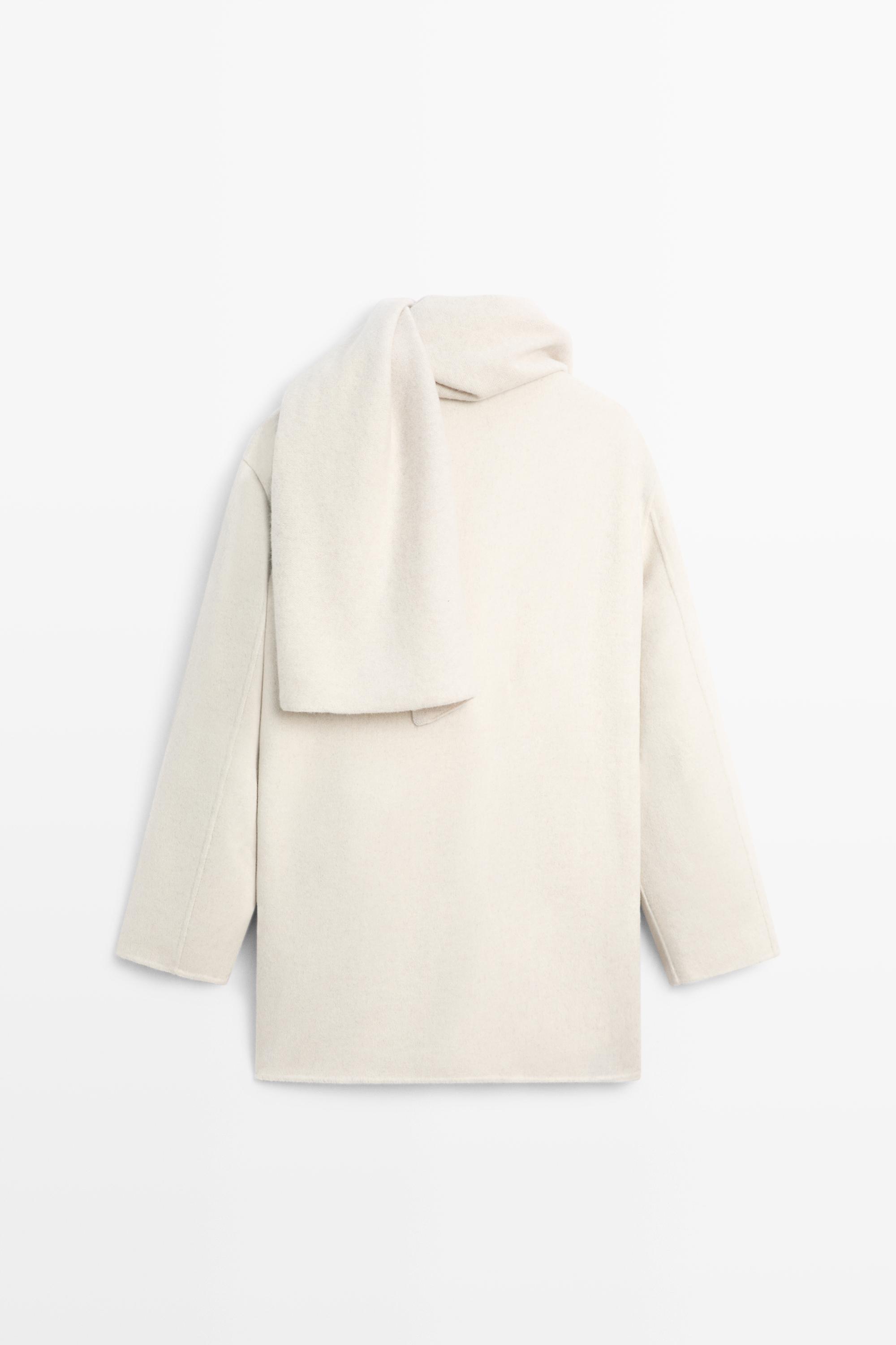 Wool-blend coat with scarf detail — BEIGE