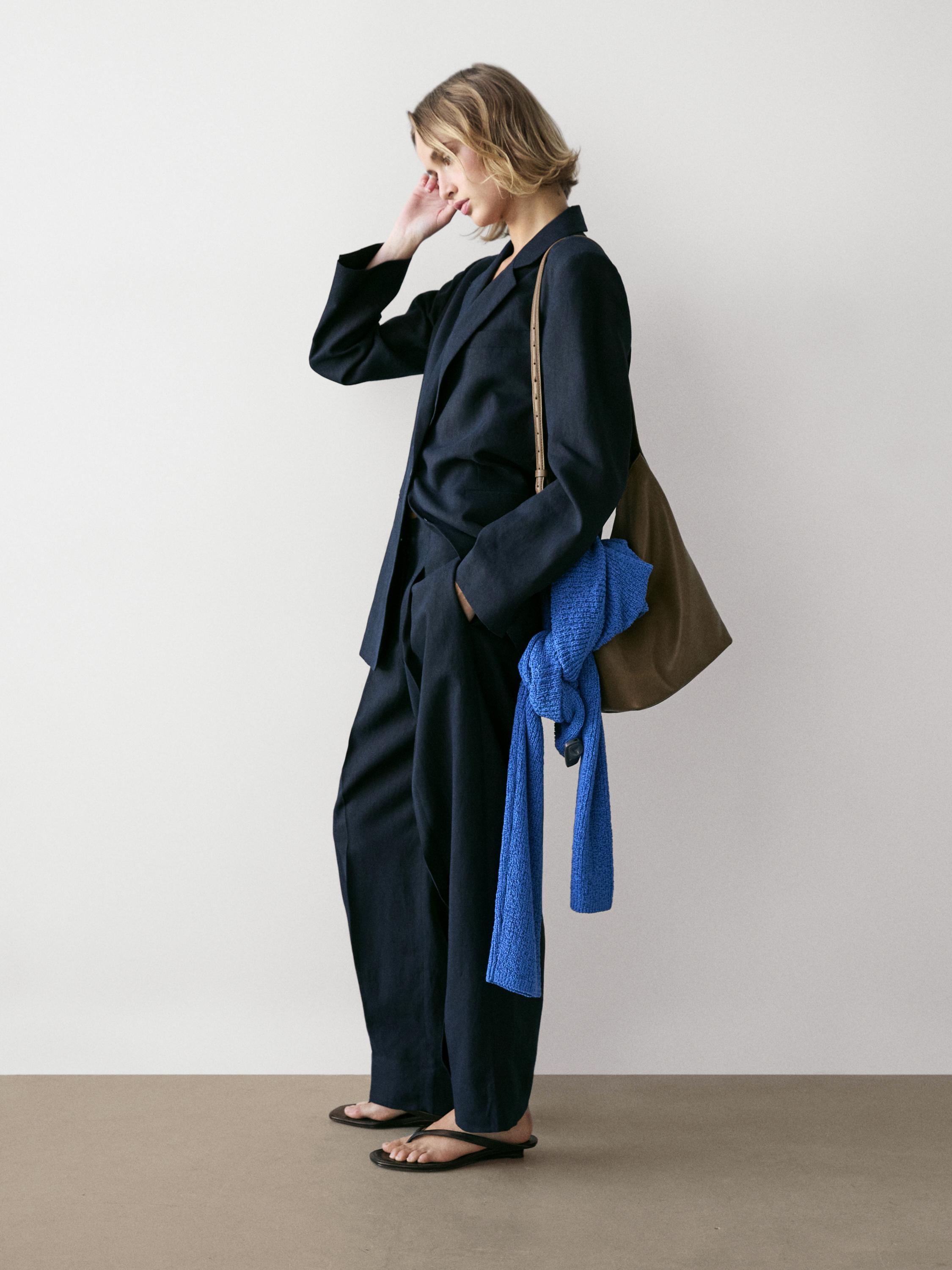 Linen suit trousers — NAVY BLUE